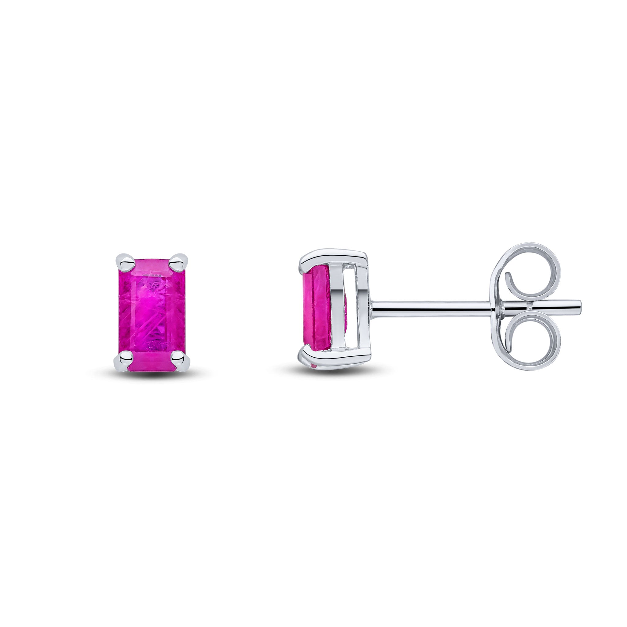 9ct White Gold 5x3 Octagon Ruby Claw Set Earrings