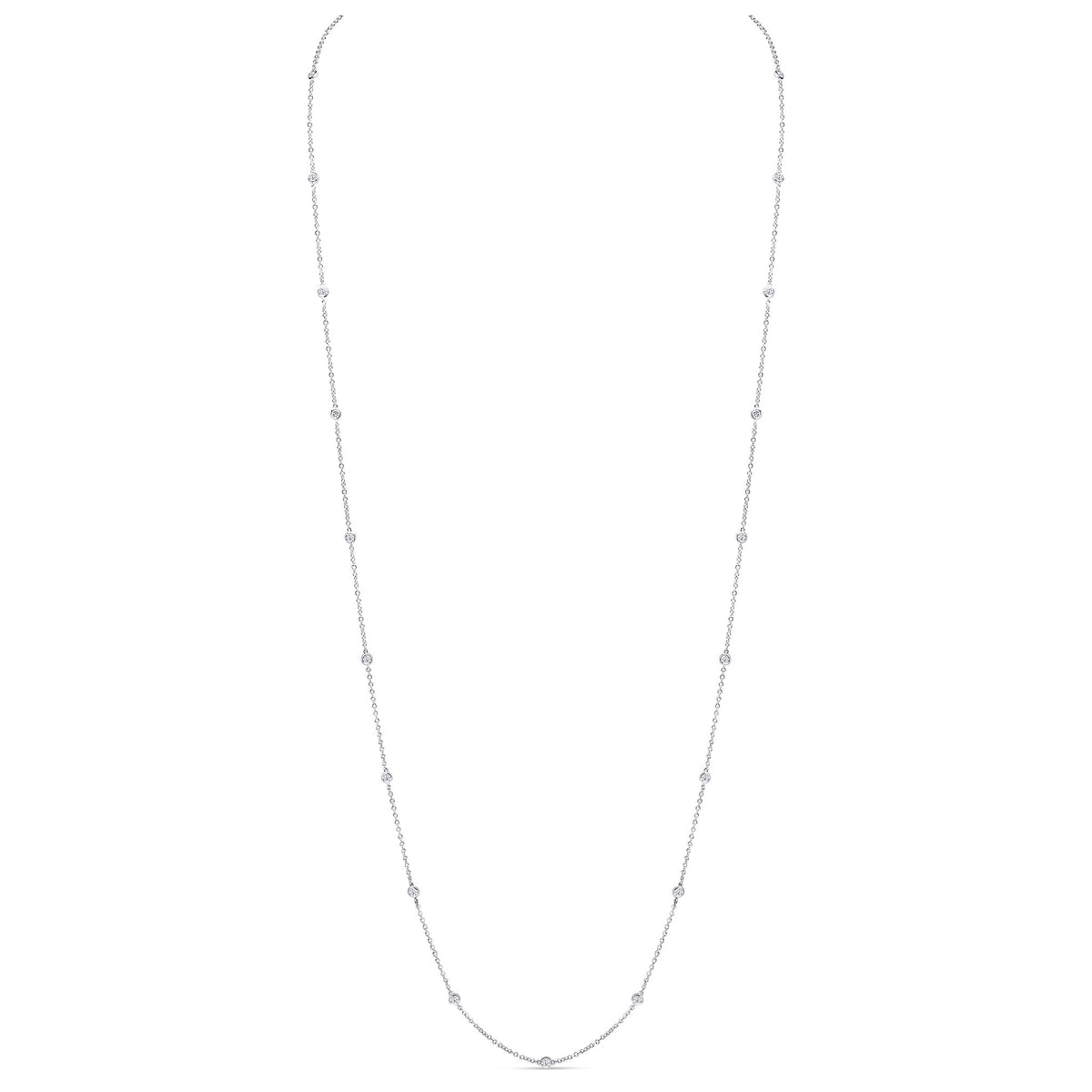 18ct White Gold Round Diamond Spec Set Chain Necklace 36"