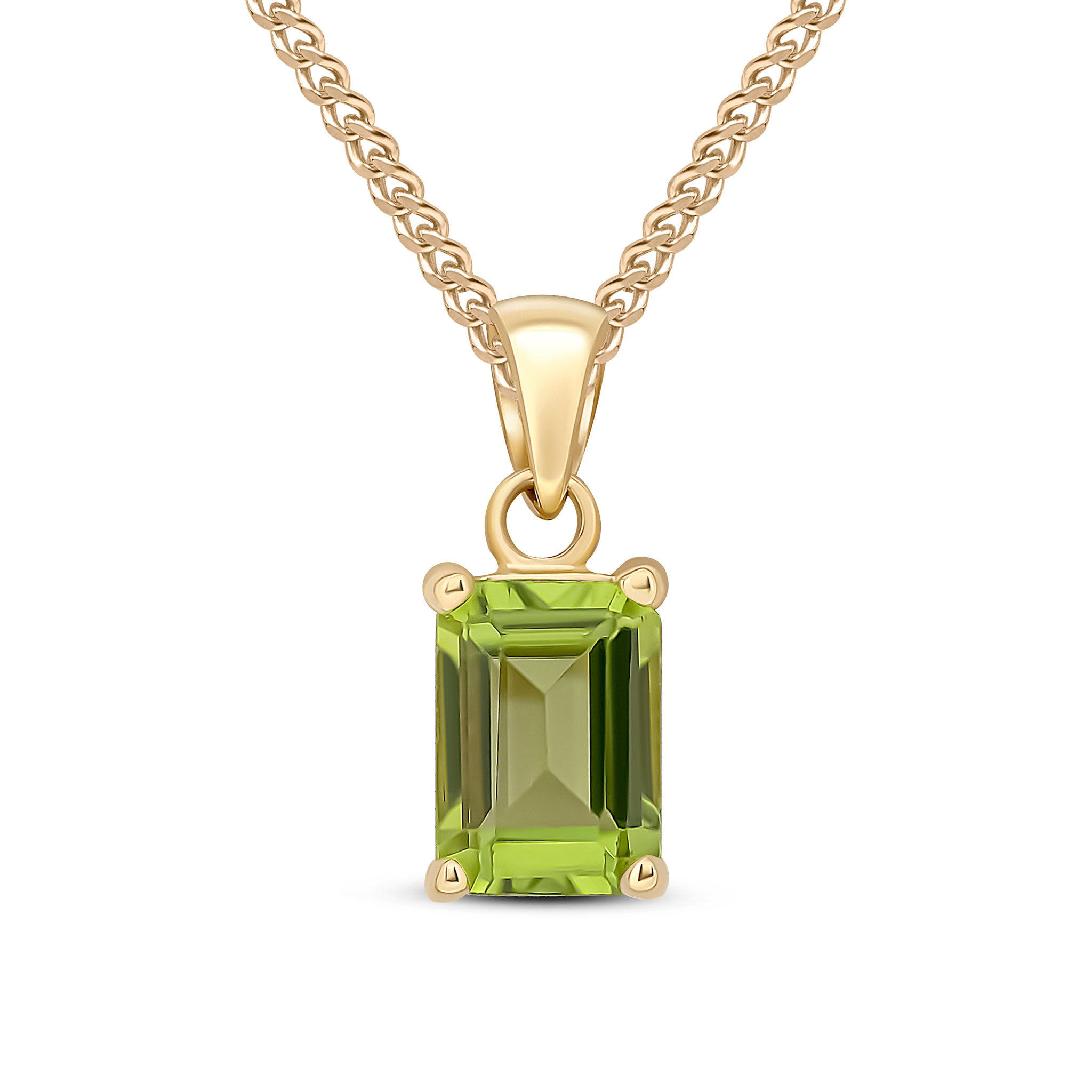 9ct Yellow Gold 7x5mm Octagon Peridot Claw Set Pendant