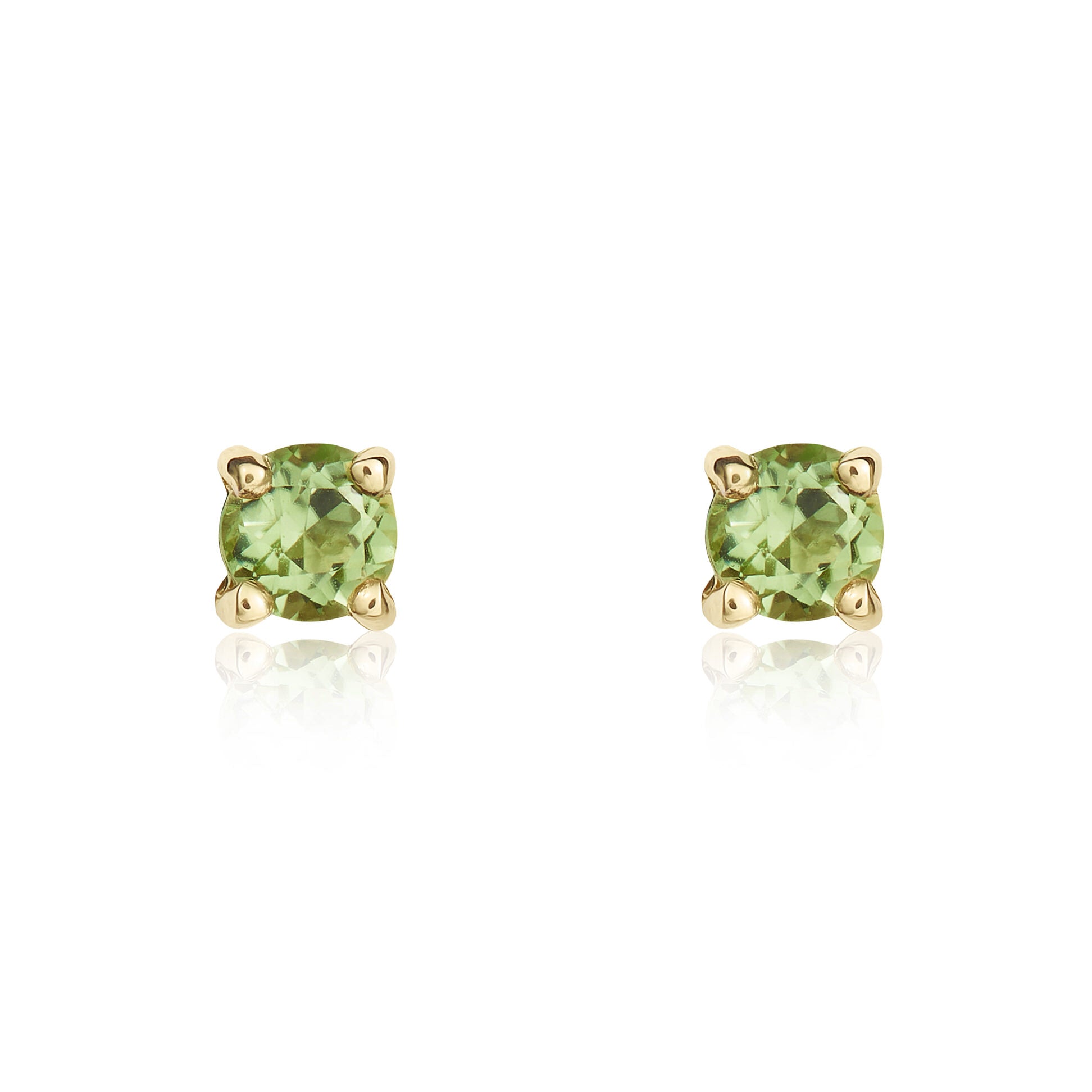 9ct Yellow Gold 3mm Round Peridot 4 Claw Stud Earrings
