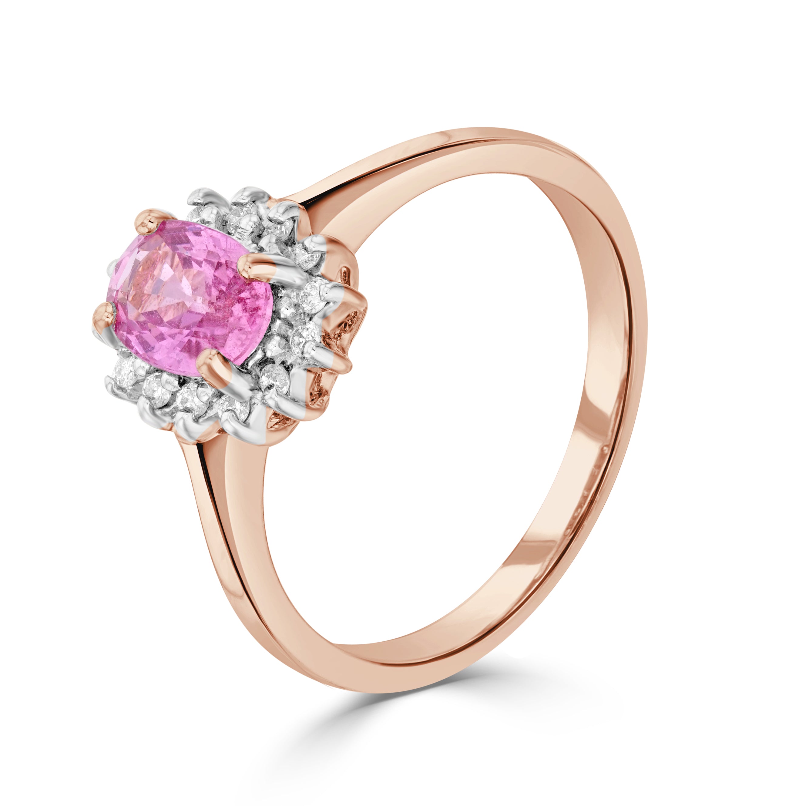 9ct Rose Gold Oval Pink Saphire and Diamond Claw Set Cluster Ring * Stone Shortage So Can't Order *