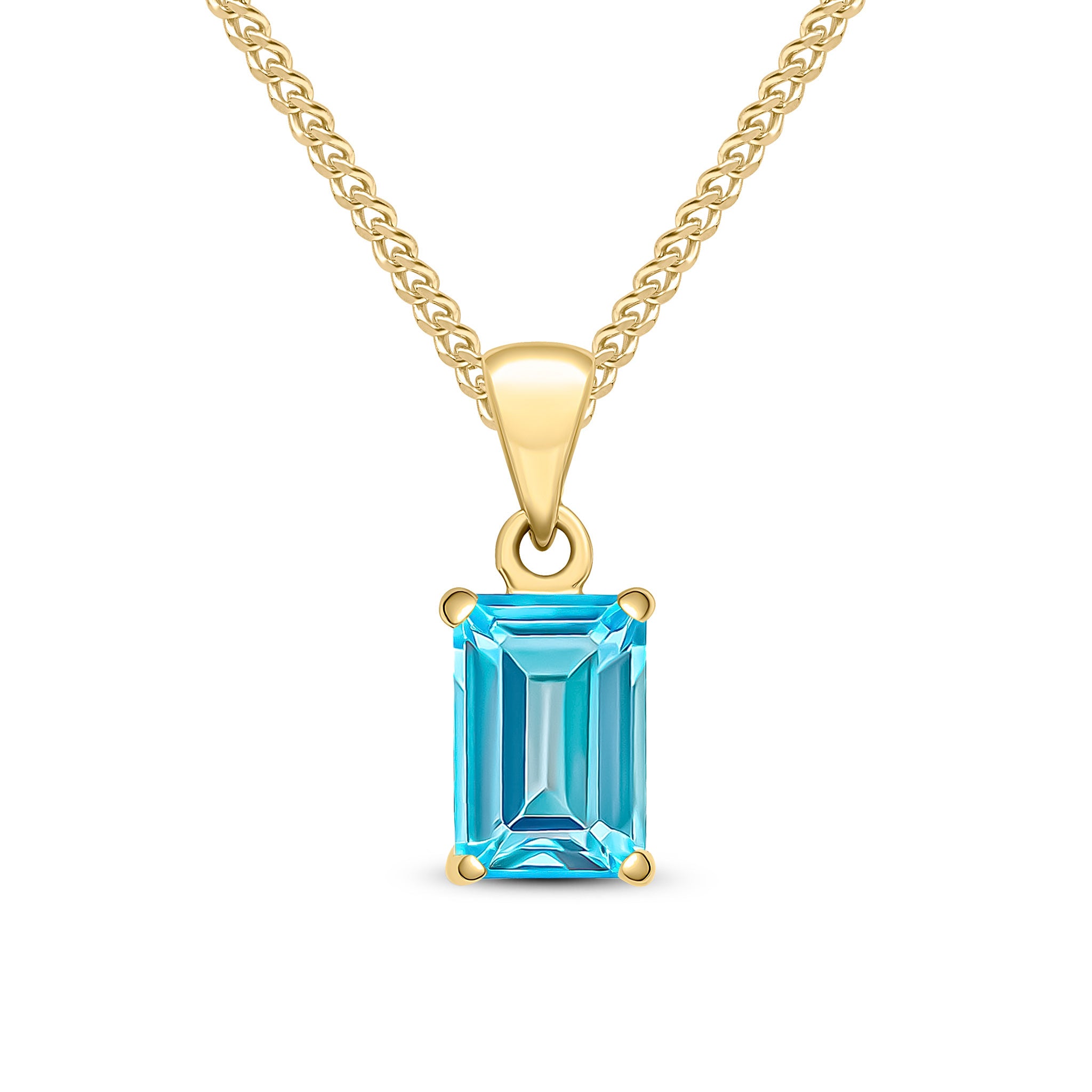 9ct Yellow Gold 7x5 Octagon Swiss Blue Topaz Claw Set Pendant
