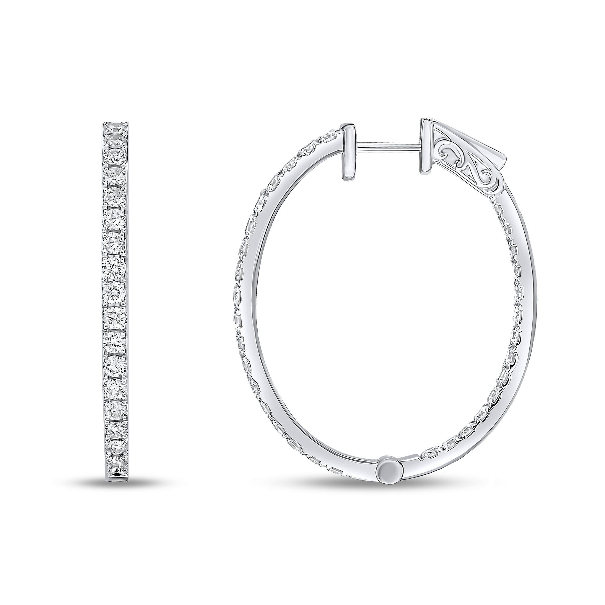 18ct White Gold Round Diamond Claw Set Oval Full Hoop Earrings 2.07ct