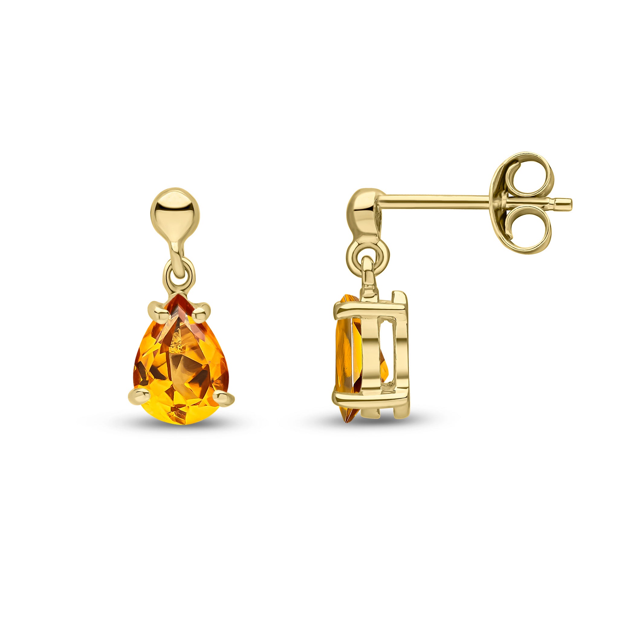 9ct Yellow Gold 7x5 Pear Shape Citrine Claw Set Drop Earrings with Bead Top