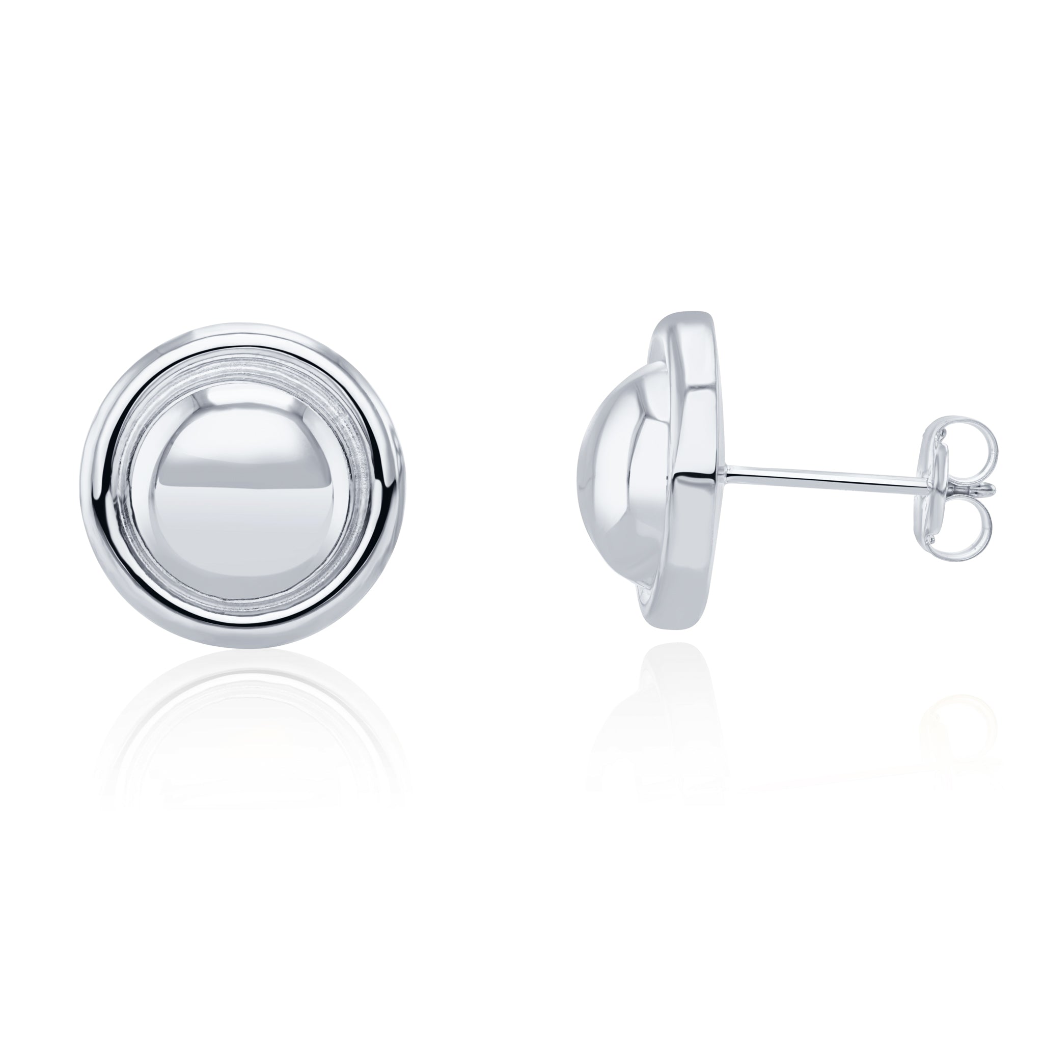 9ct White Gold Polished Dome and Border Earrings 12mm