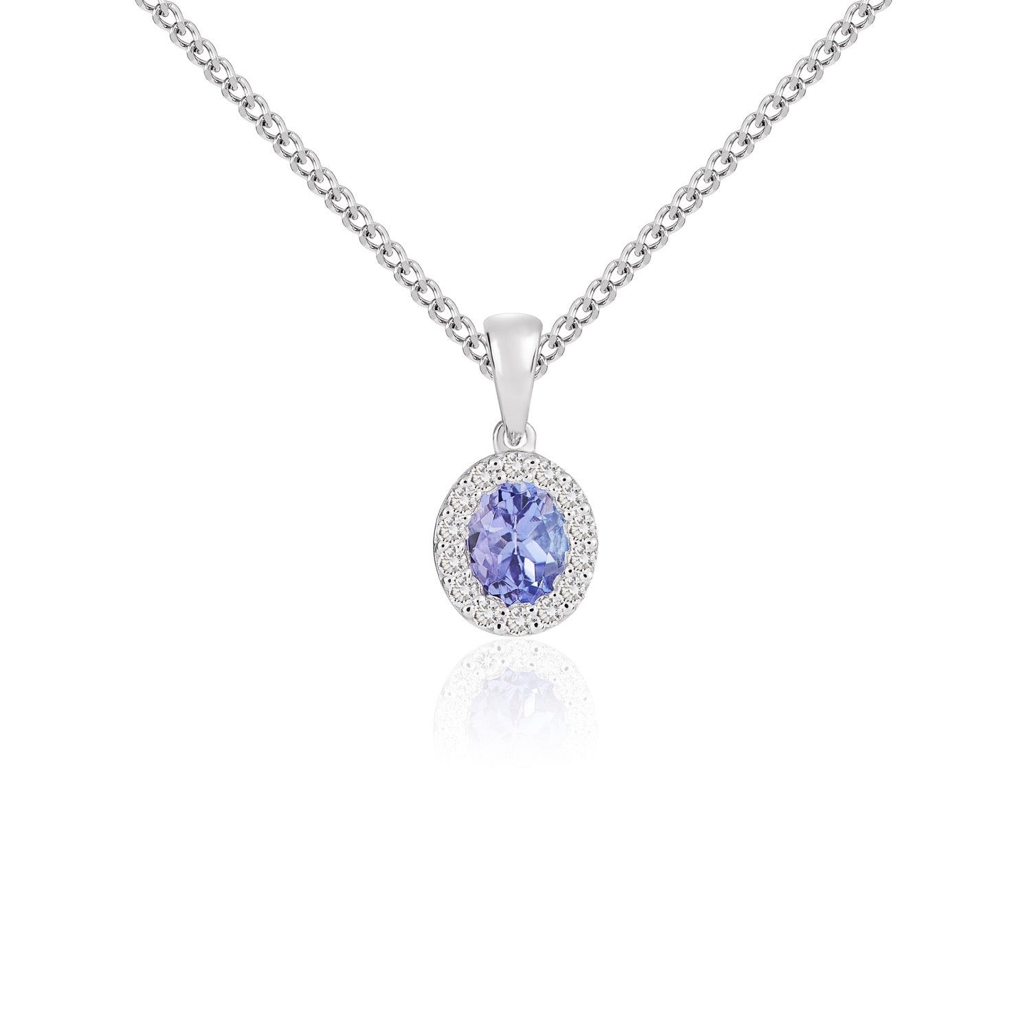 18ct White Gold 5x4 Oval Tanzanite & Diamond Microset Cluster Pendant