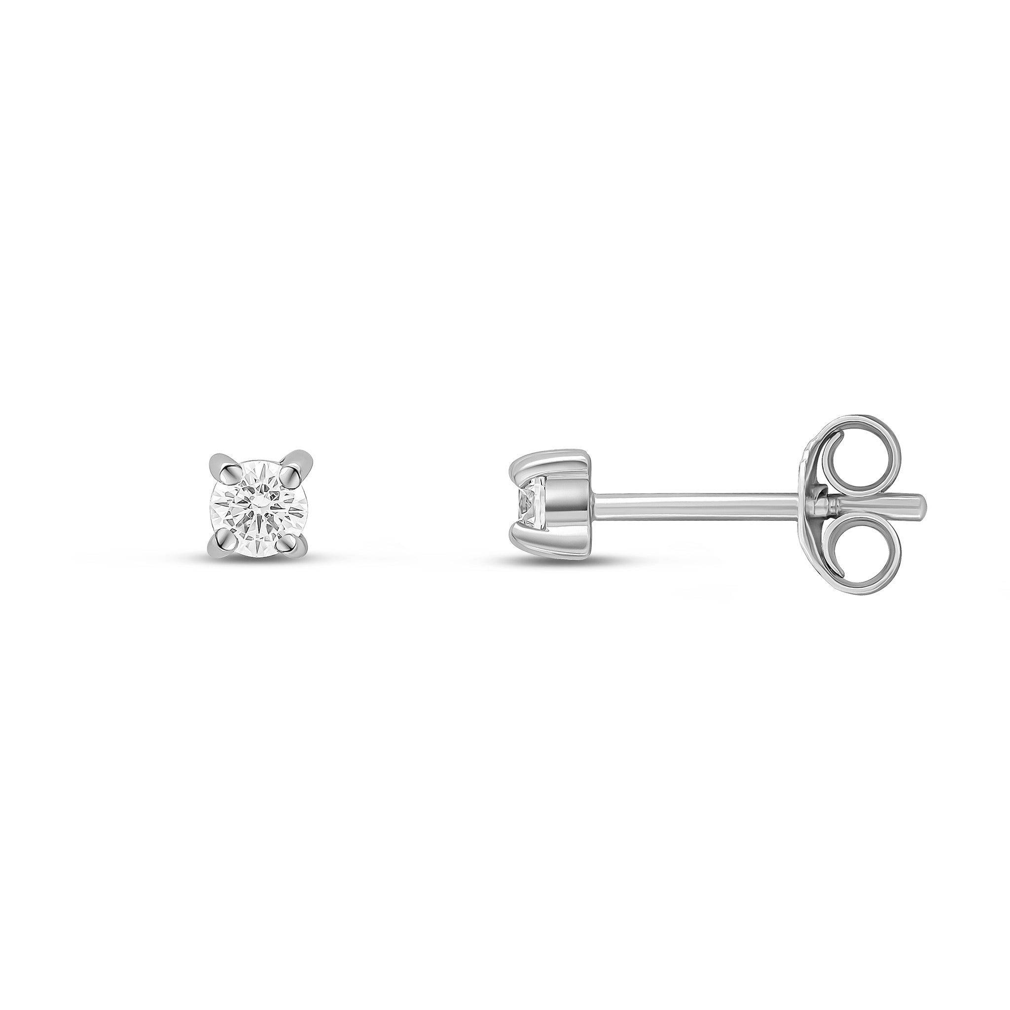 9ct White Gold 3mm Round CZ 4 Claw Stud Earrings