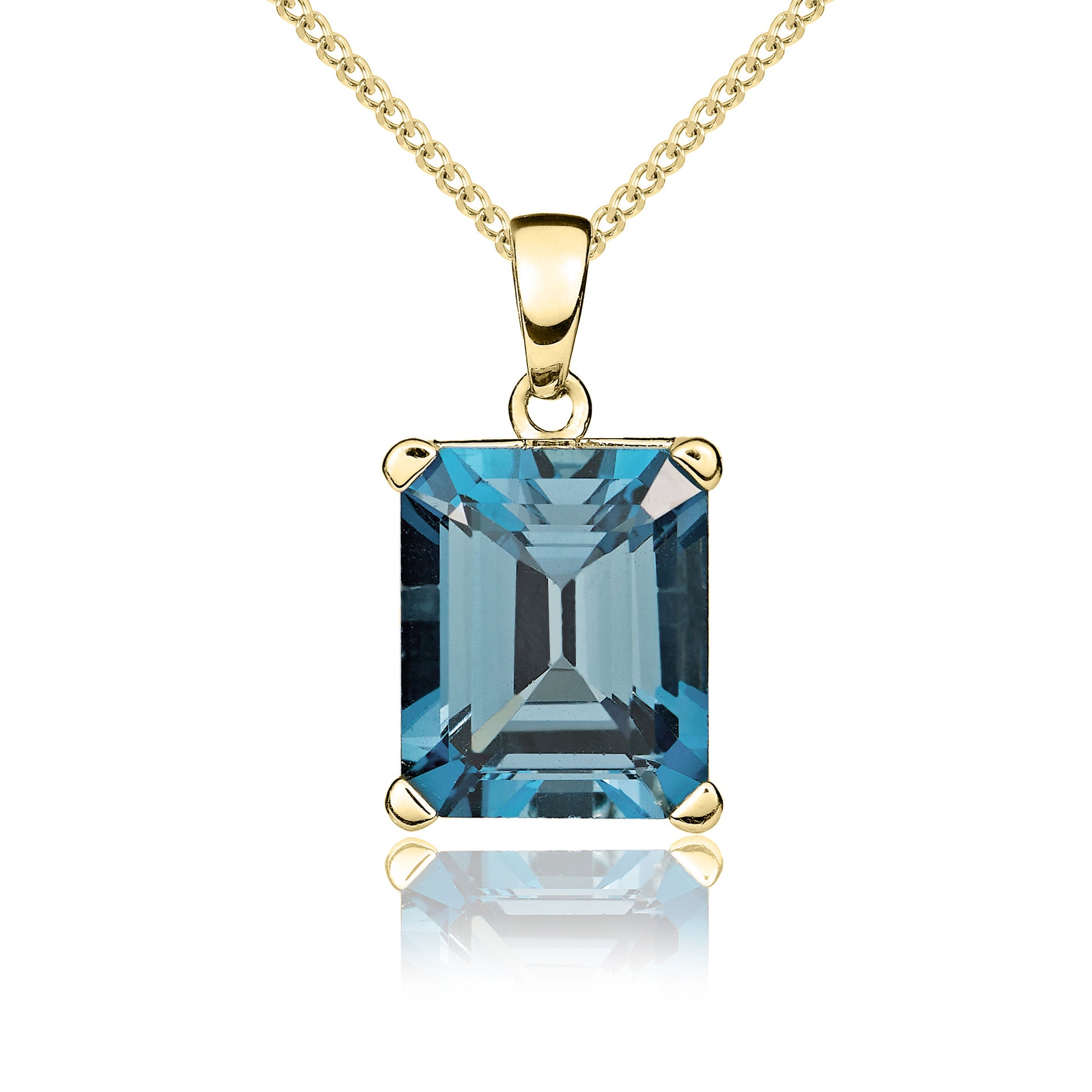 9ct yellow gold 12 x 10mm Octagon London Blue Topaz Claw Set pendant