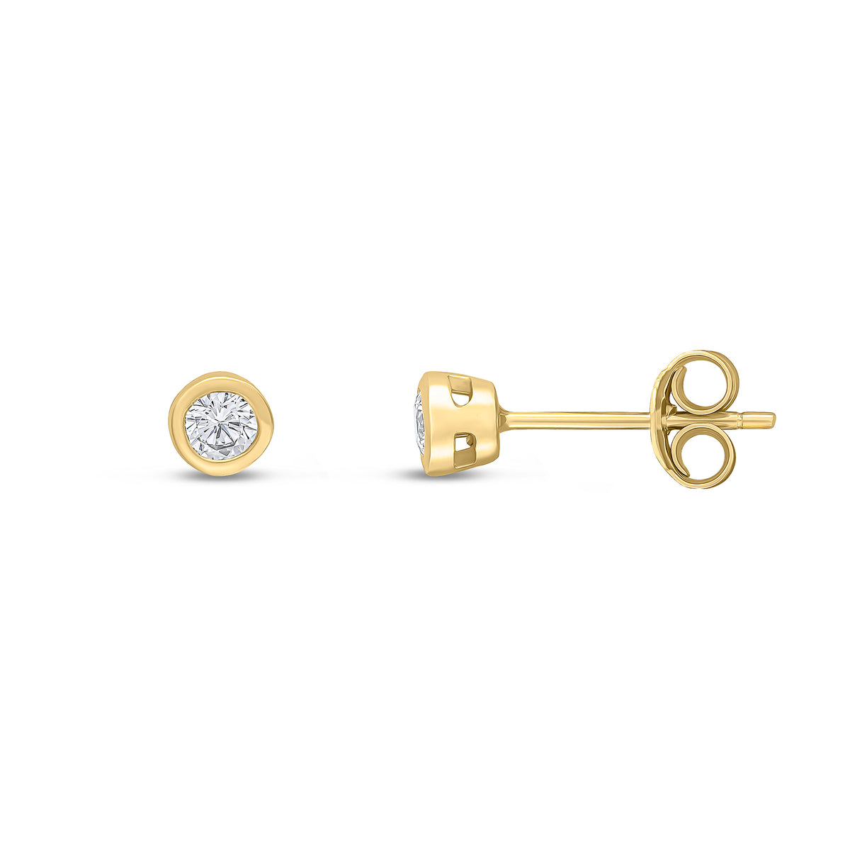9ct Yellow Gold 3mm Round CZ Rubover Earrings