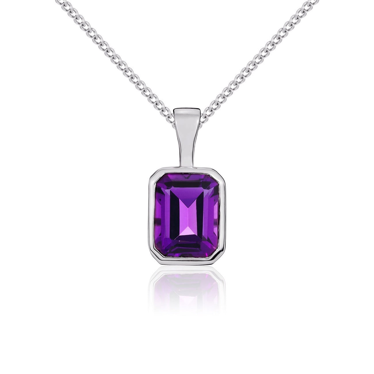 9ct White Gold 8x6 Octagon Amethyst Rubover Pendant