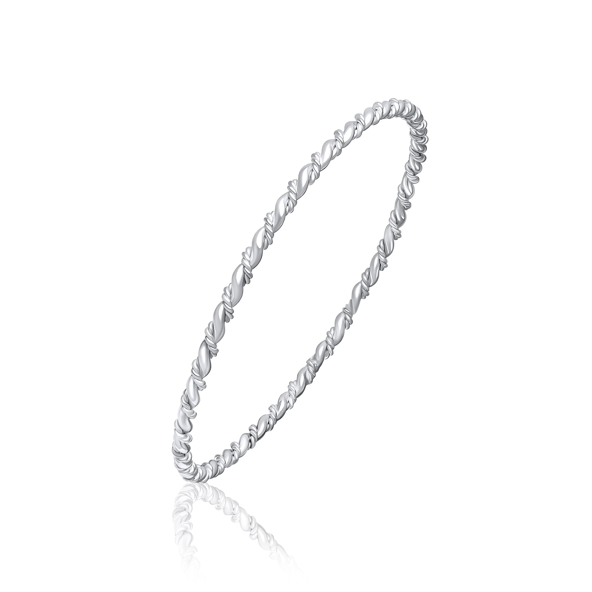 Silver 3mm Round Shape Twist with rope twist design bangle
