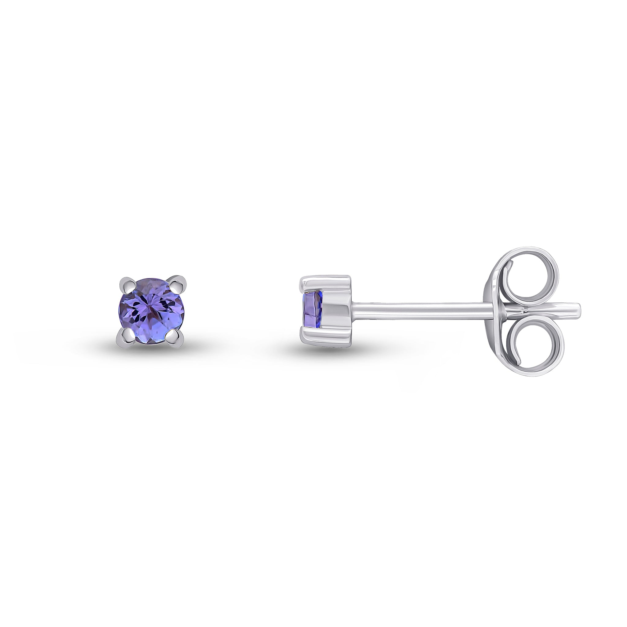 9ct White Gold 3mm Round Tanzanite 4 Claw Stud Earrings