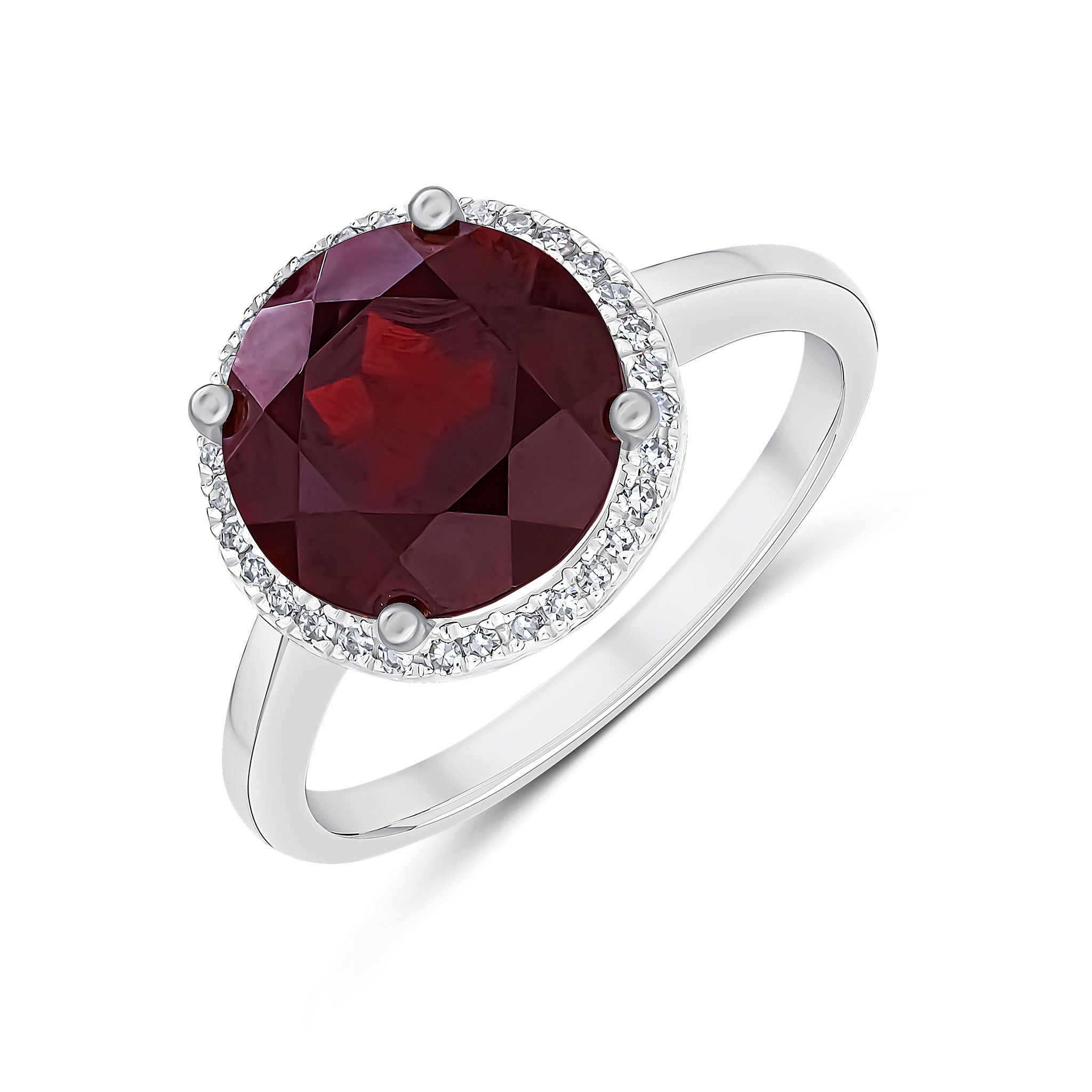 9WG 10MM ROUND GARNET & DIAMOND CLUSTER RING 1