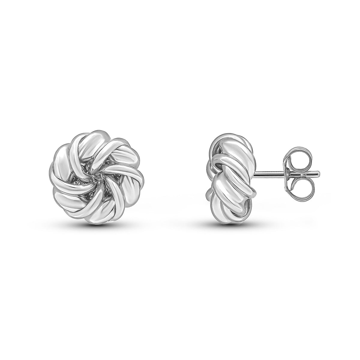 9ct White Gold Fancy Swirl Knot Stud Earrings