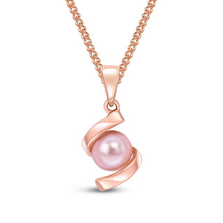 9ct rose gold Pink Cultured Freshwater Pearl Twist Pendant With Plain Loop