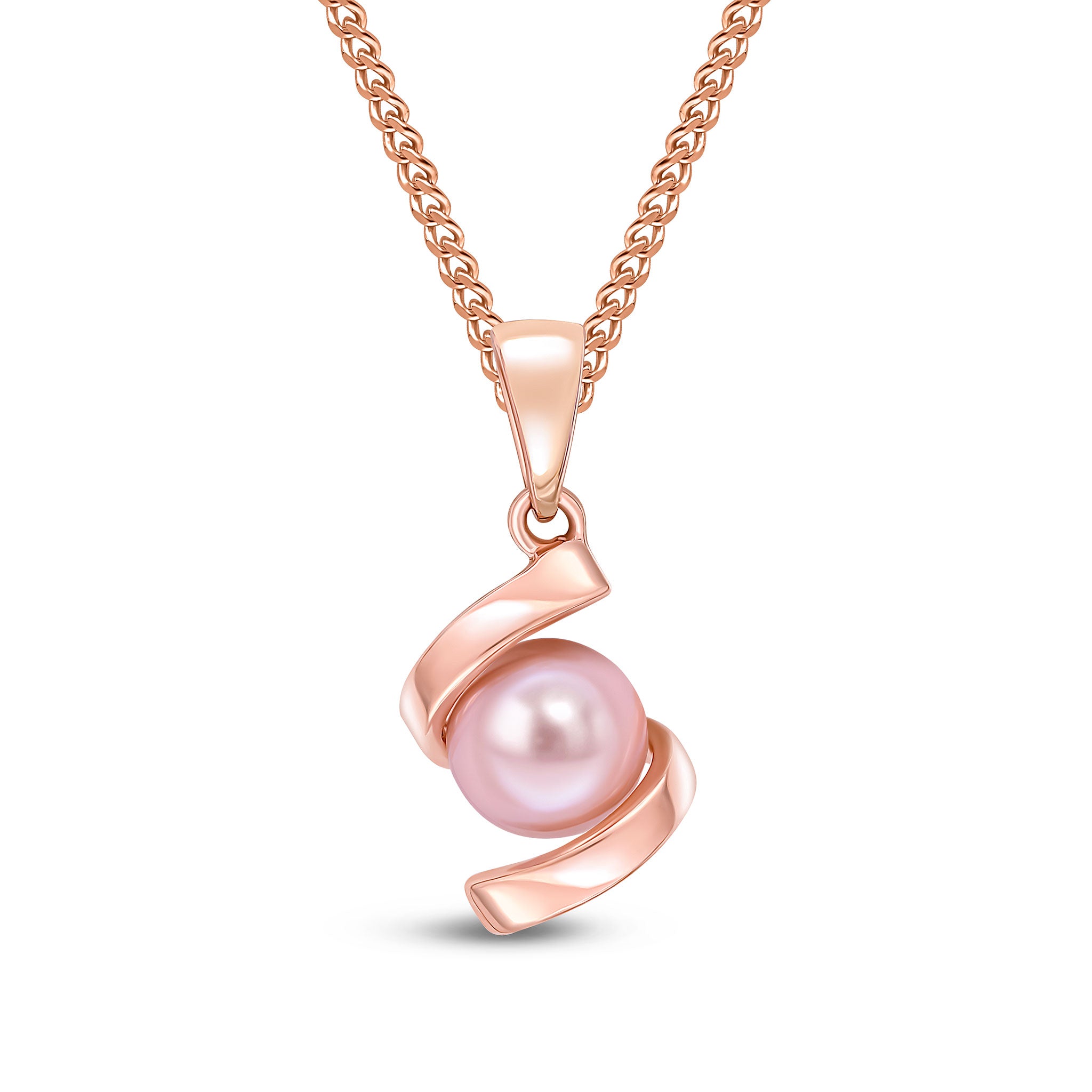 9ct rose gold Pink Cultured Freshwater Pearl Twist Pendant With Plain Loop