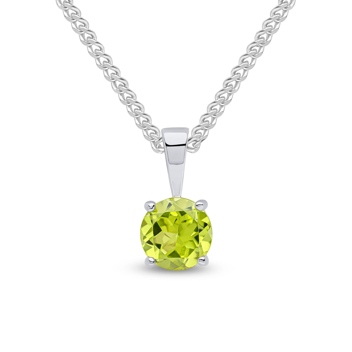 9ct White Gold 6mm Round Peridot 4 Claw Pendant