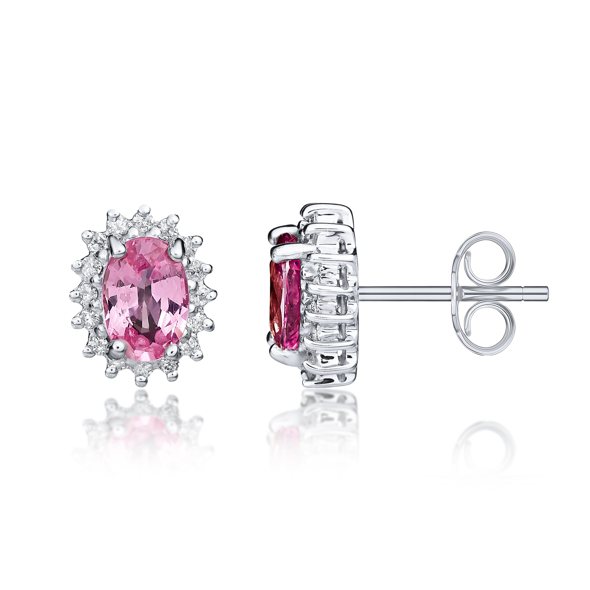 9ct White Gold Oval Pink Sapphire and Diamond Claw Cluster Earrings Stones Unavailable So Cannot Order
