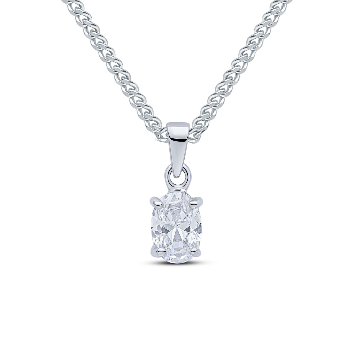 9ct White Gold 7x5mm Oval CZ 4 Claw Pendant
