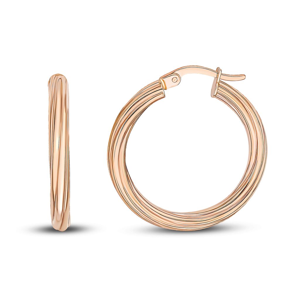 9ct Rose Gold Twist Hoop Earrings 26mm