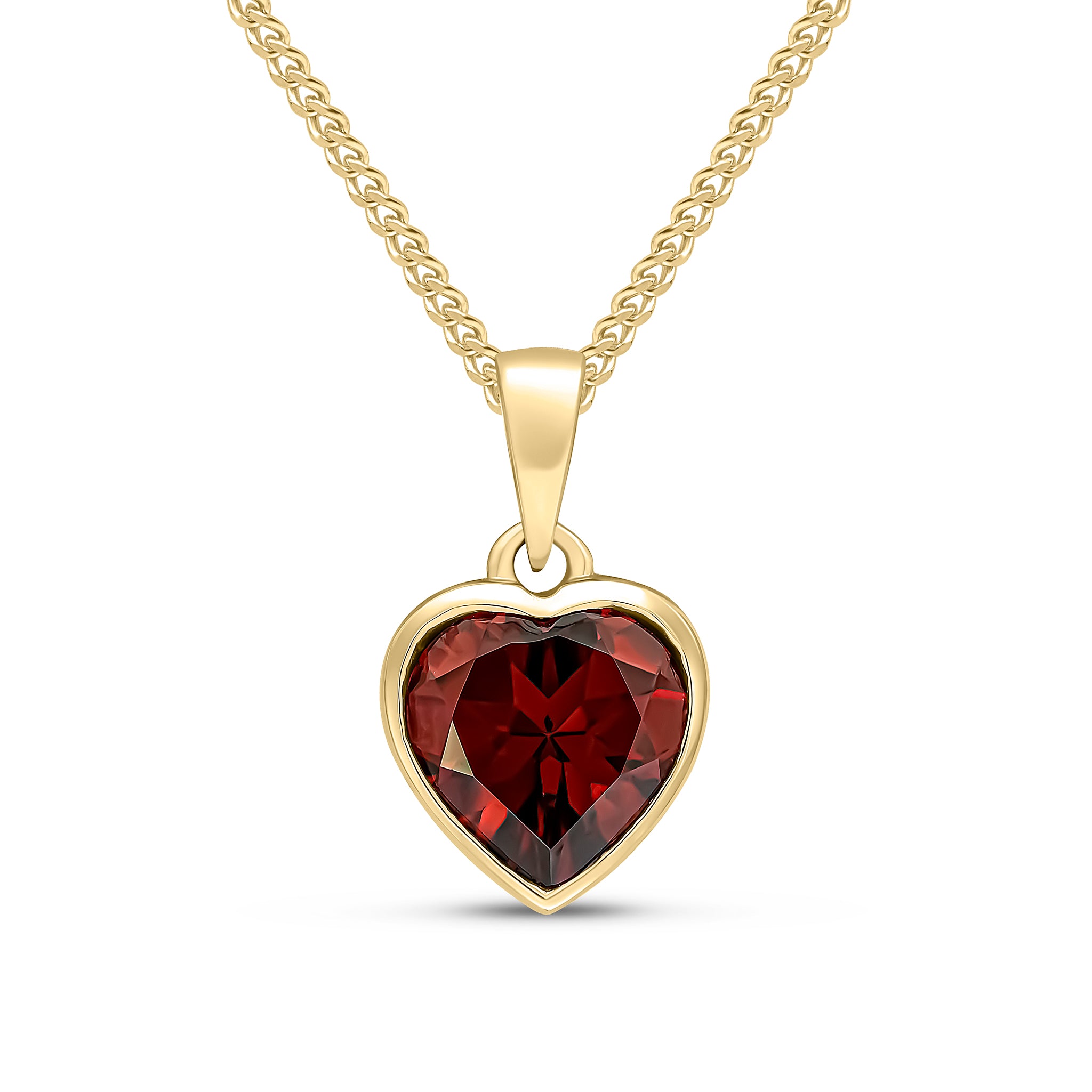 9ct Yellow Gold 8mm Heartshape Garnet Rubover Single Stone Pendant