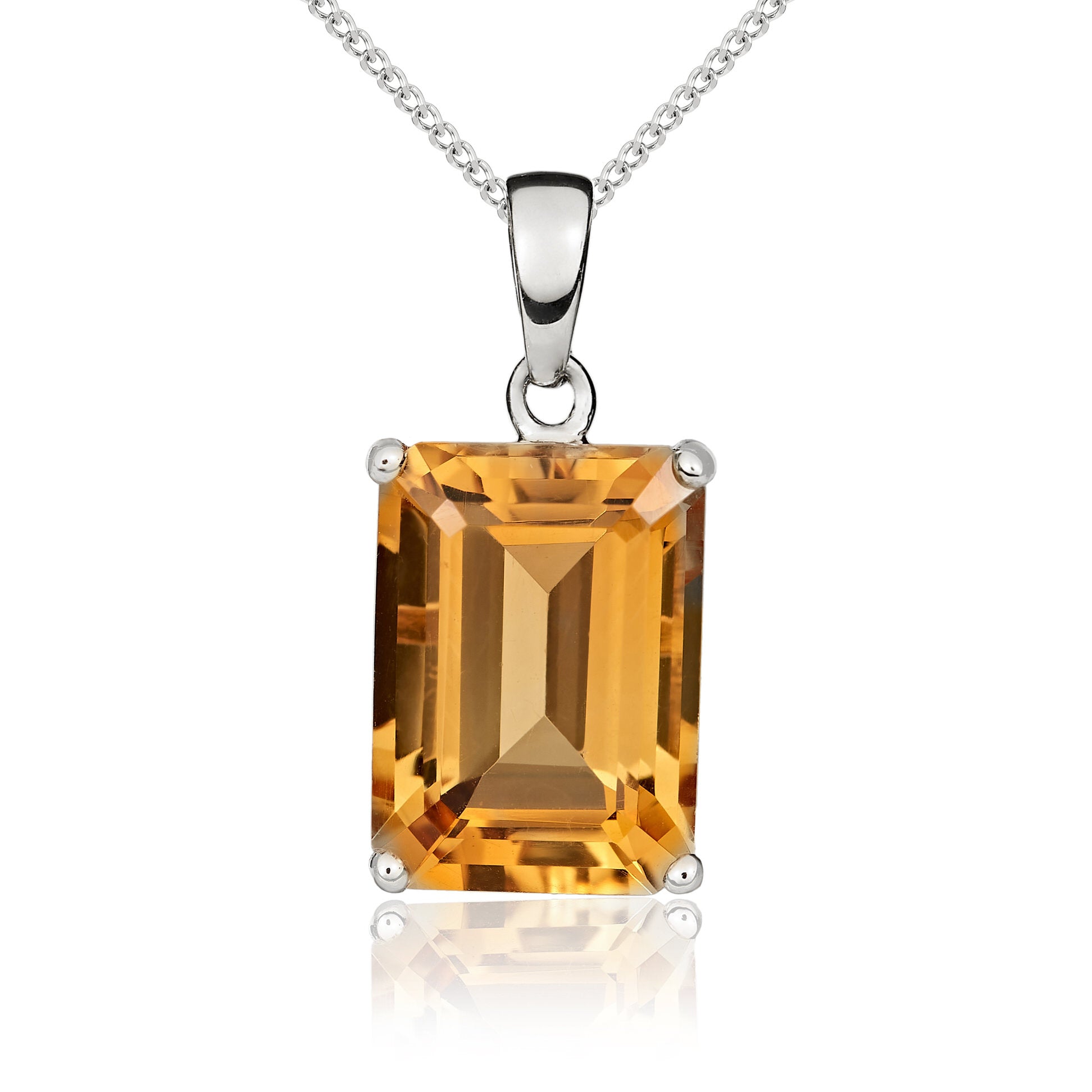 9ct White Gold 14x10mm Octagon Citrine Claw Set Pendant