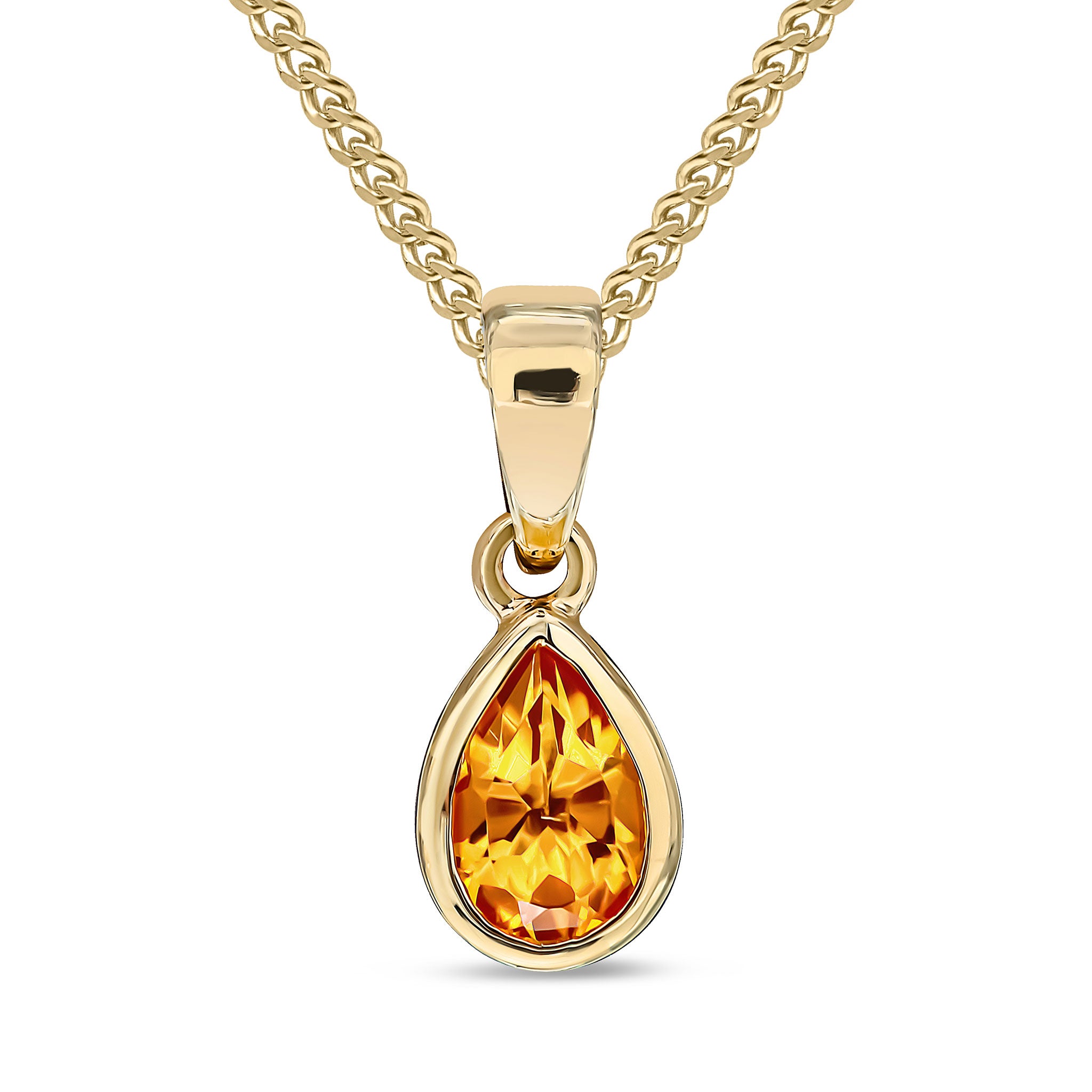 9ct yellow gold 6mm x 4mm Pear shaped Citrine Rubover Single Stone Pendant