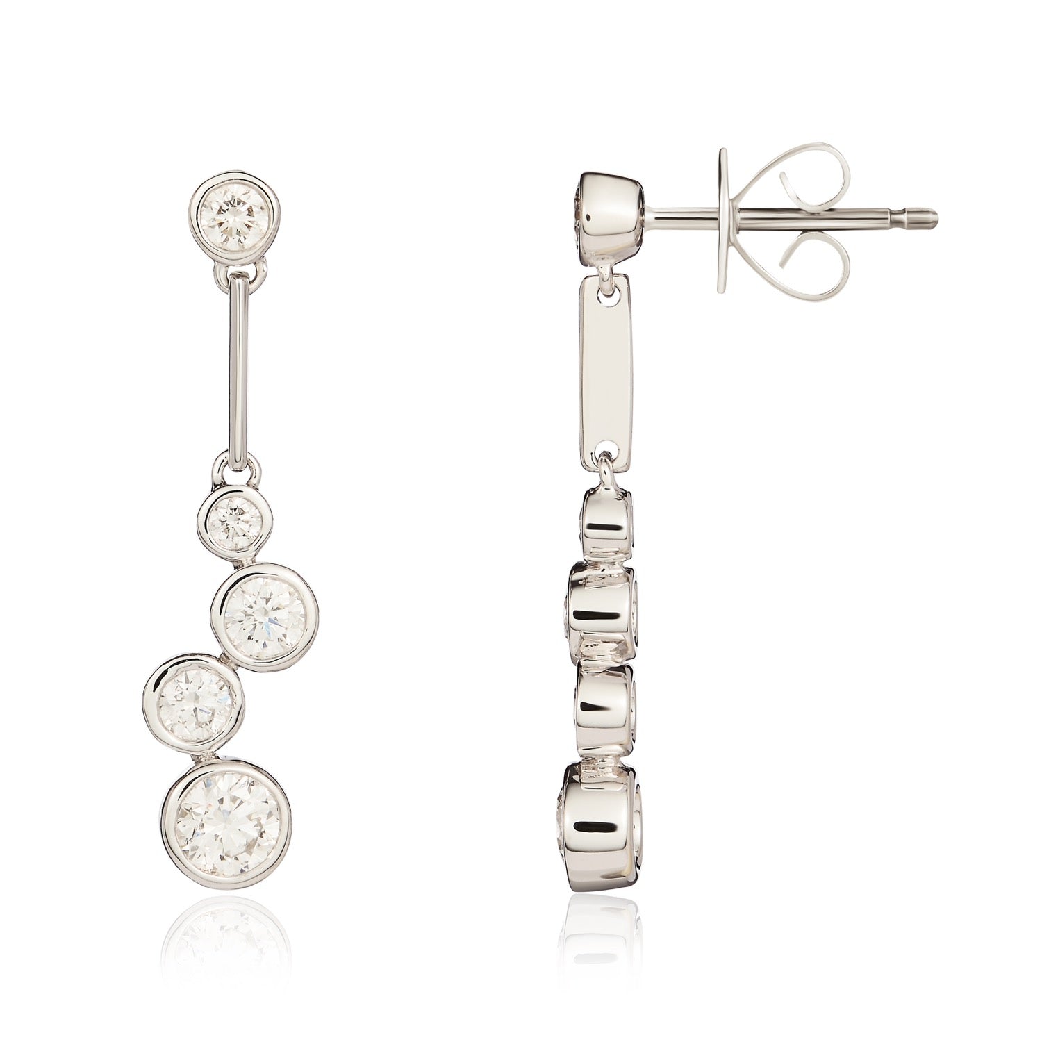 18ct White Gold Bar & Diamond 'bubble' Drop Earrings