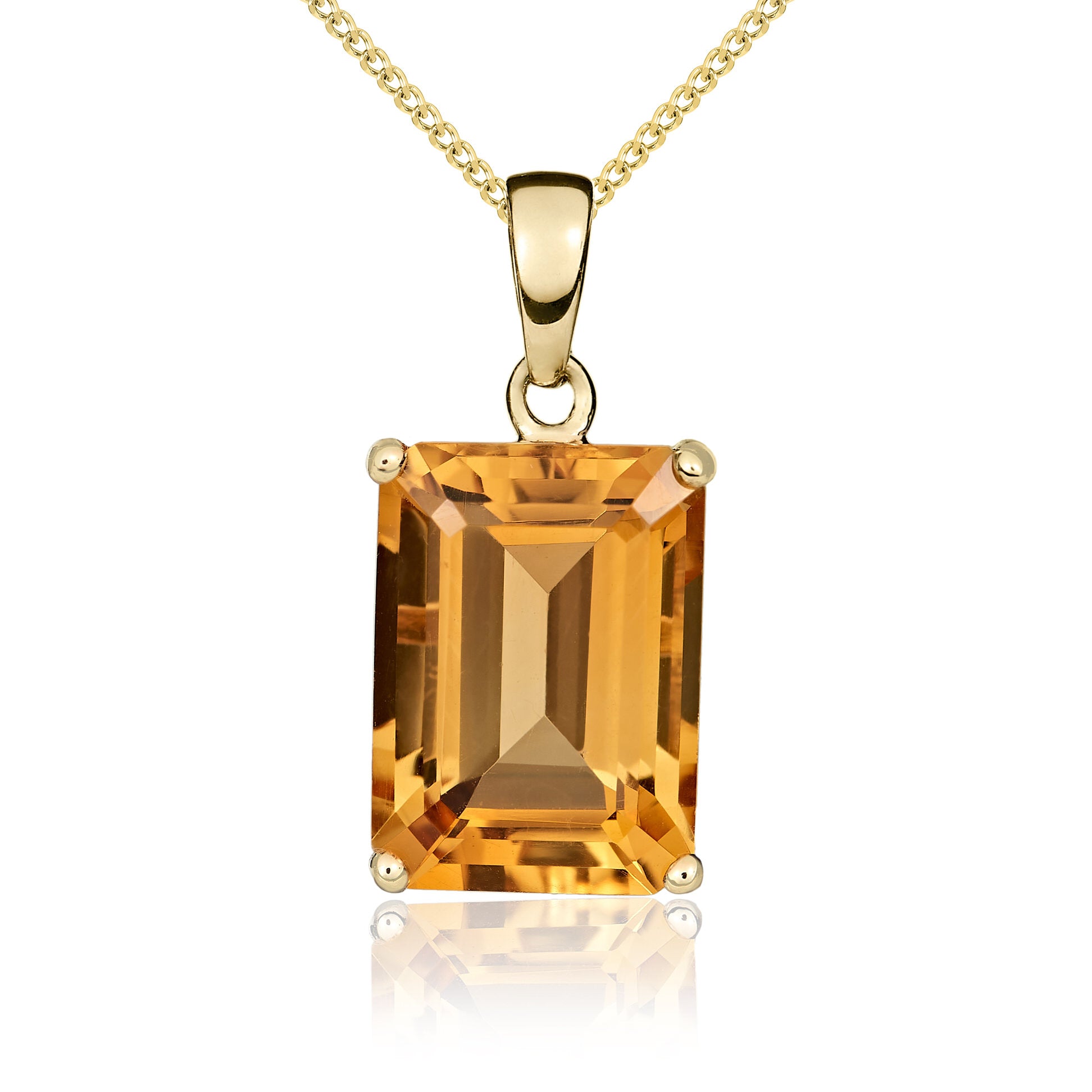 9ct Yellow Gold 14x10mm Octagon Citrine Claw Set Pendant