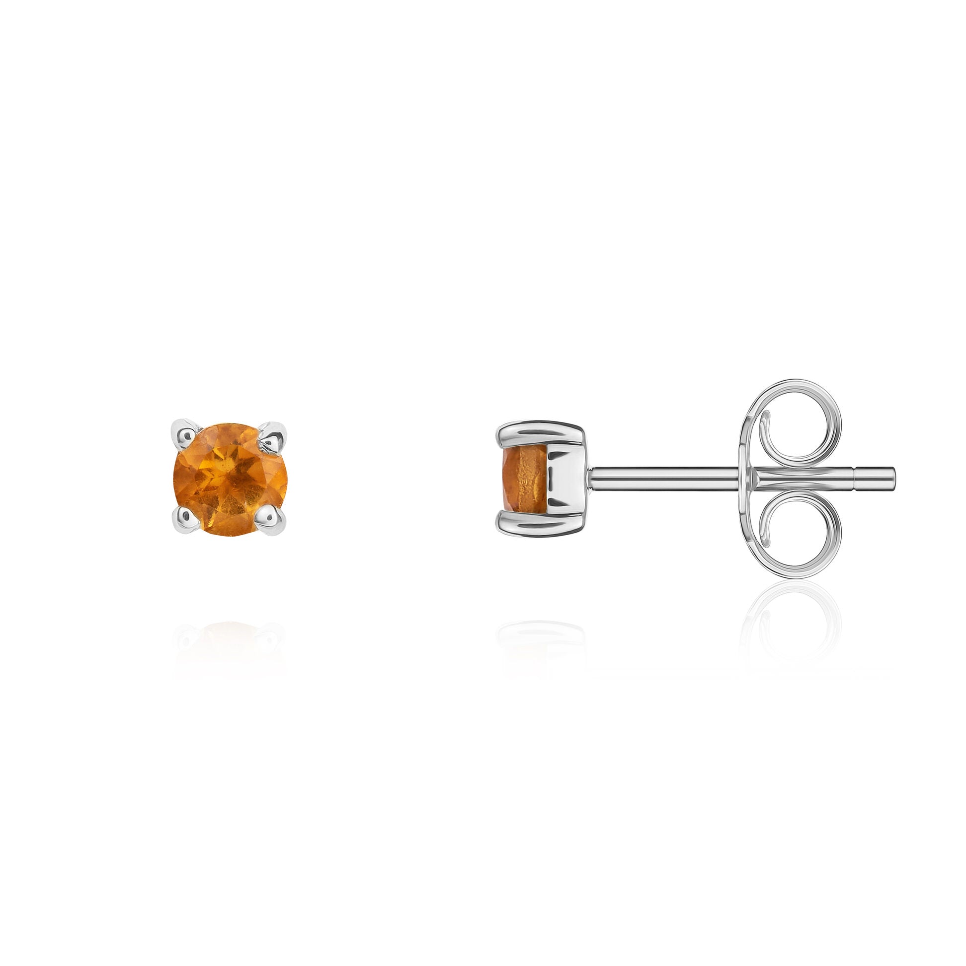 9ct White Gold 3mm Round Citrine 4 Claw Stud Earrings