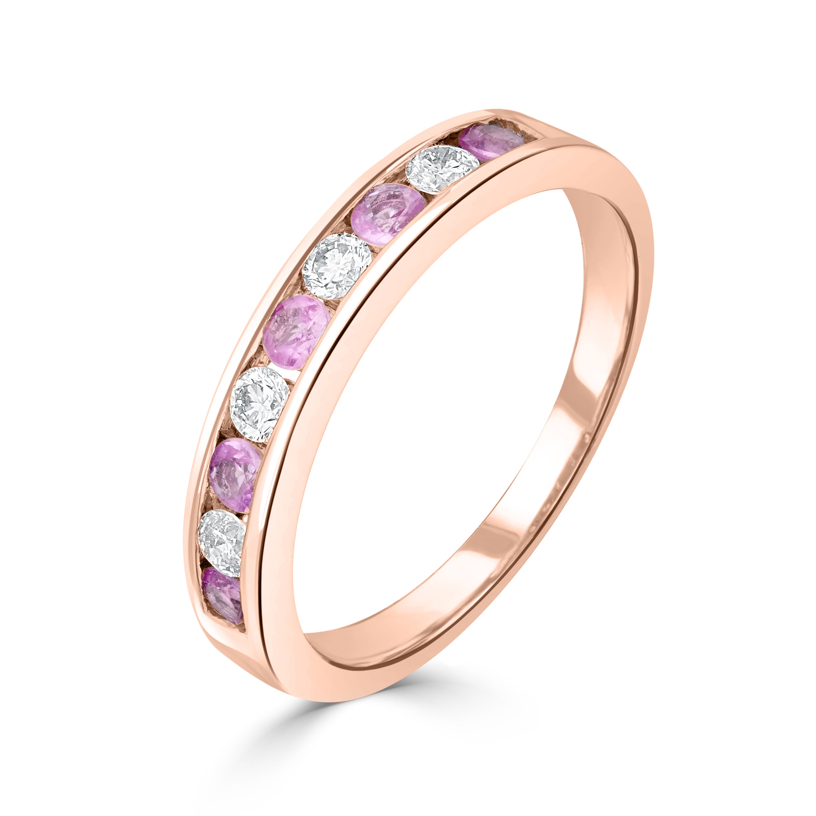 9ct Rose Gold Round Pink Sapphire & Diamond 9 Stone Channel Set Ring