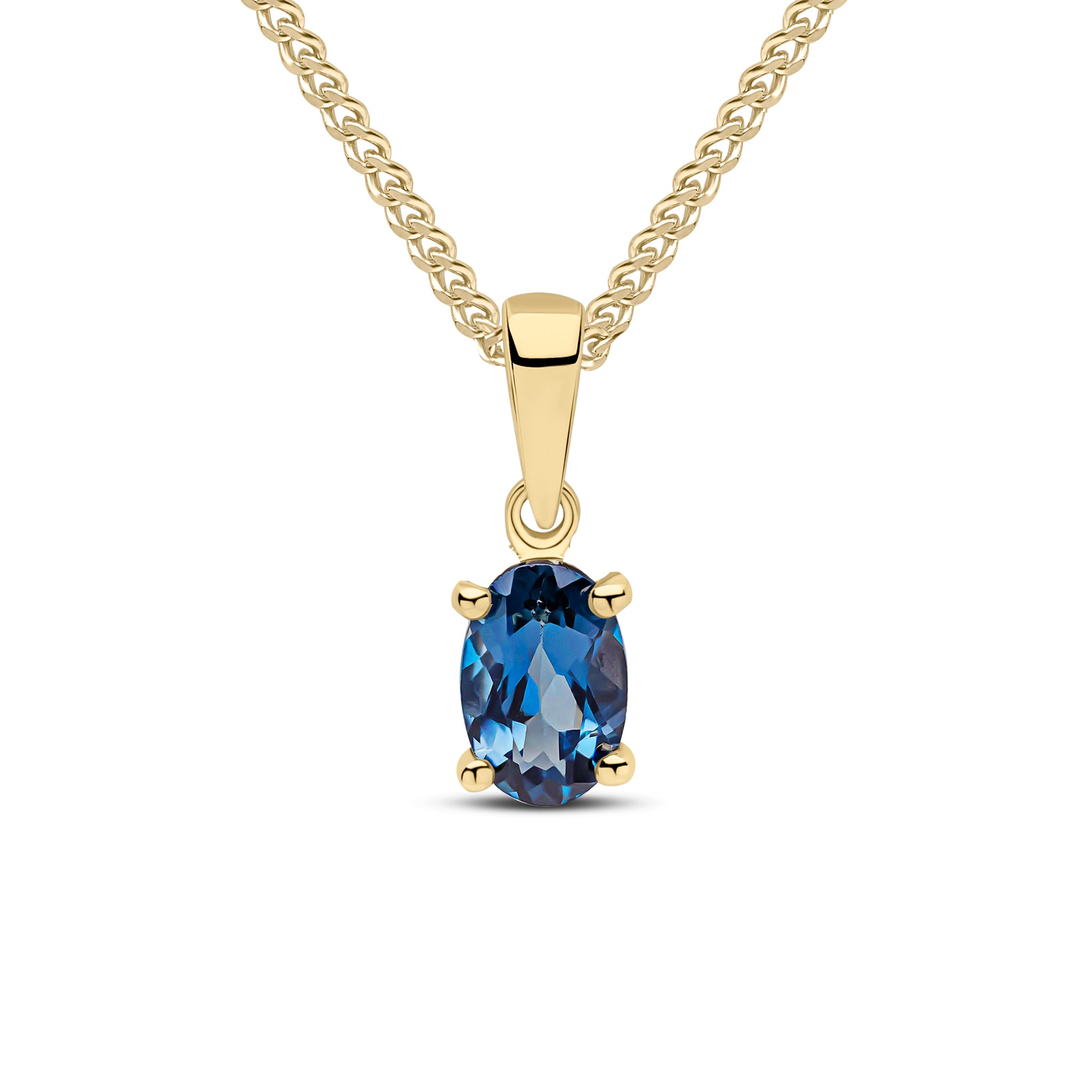 9ct Yellow Gold 6x4 Oval London Blue Topaz Claw Pendant