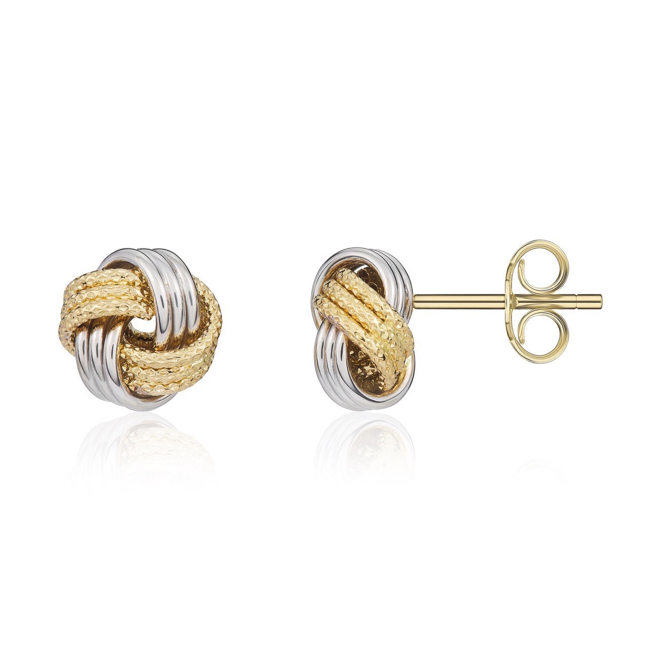 18ct yellow and white gold Polished And Textured 3 Row 4 Section Knot Earrings
