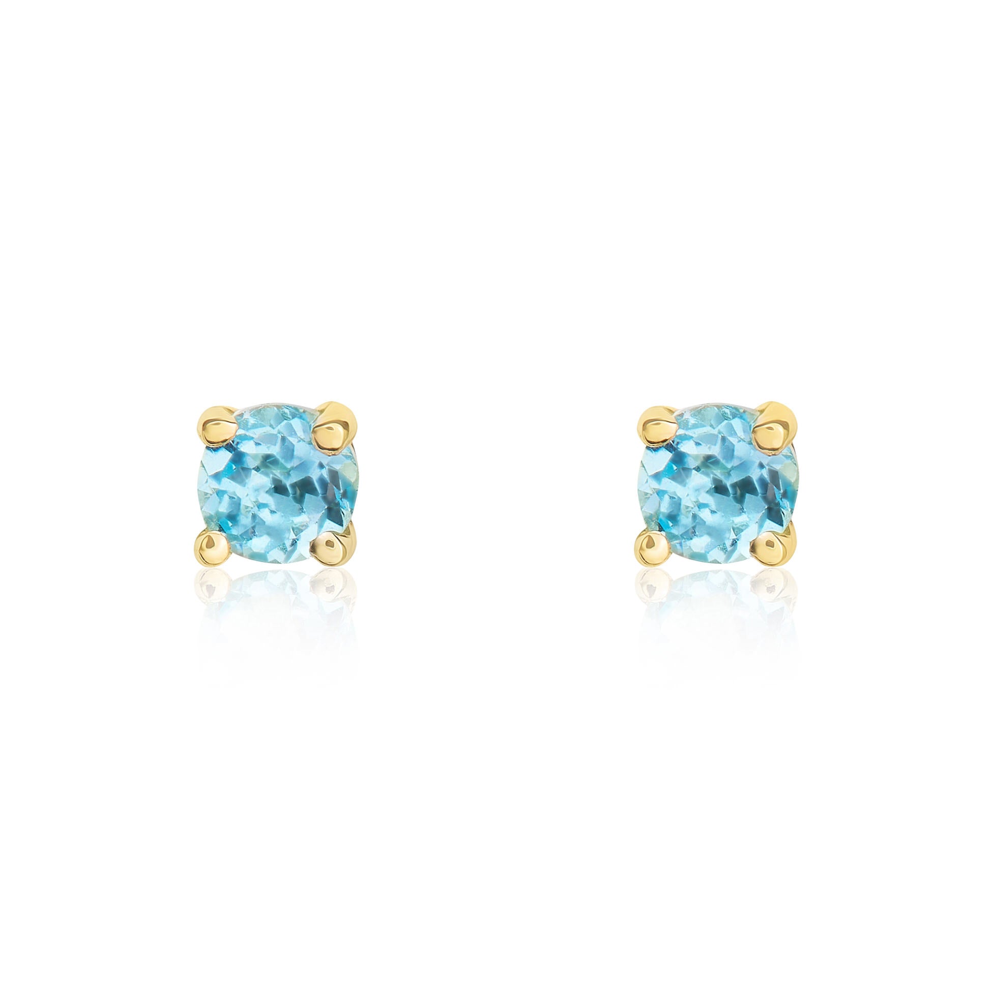 9ct Yellow Gold Round Swiss Blue Topaz Claw Stud Earrings