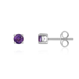 9ct white gold 4mm Round Amethyst 4 Claw Earrings