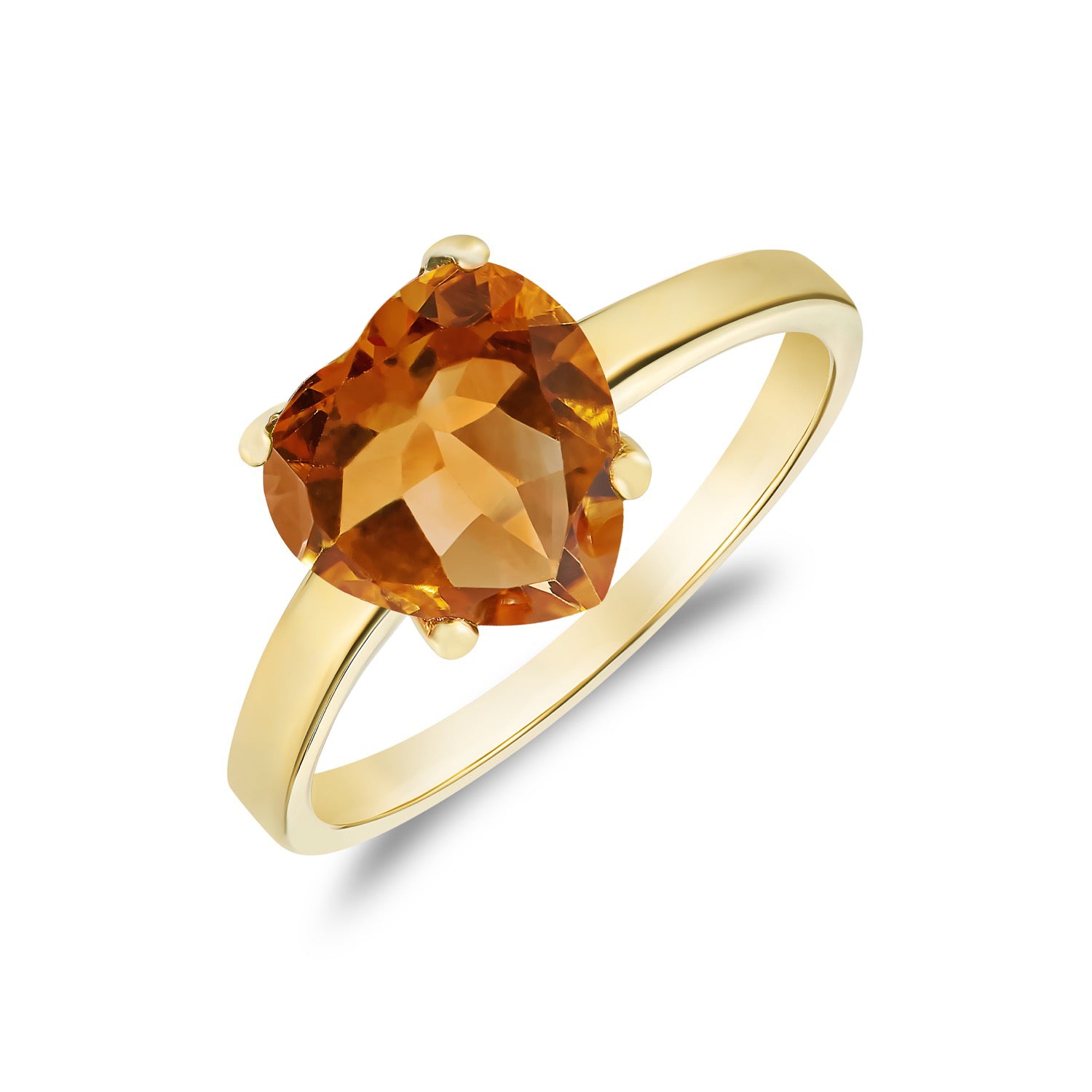 9ct Yellow Gold 8mm Heart Citrine Claw Set Single Stone Ring