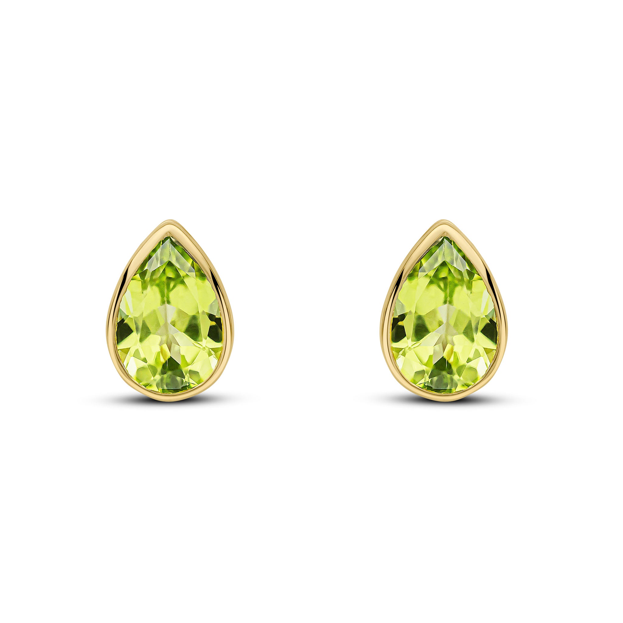 9ct Yellow Gold 7x5 Pear Shape Peridot Rubover Set Earrings