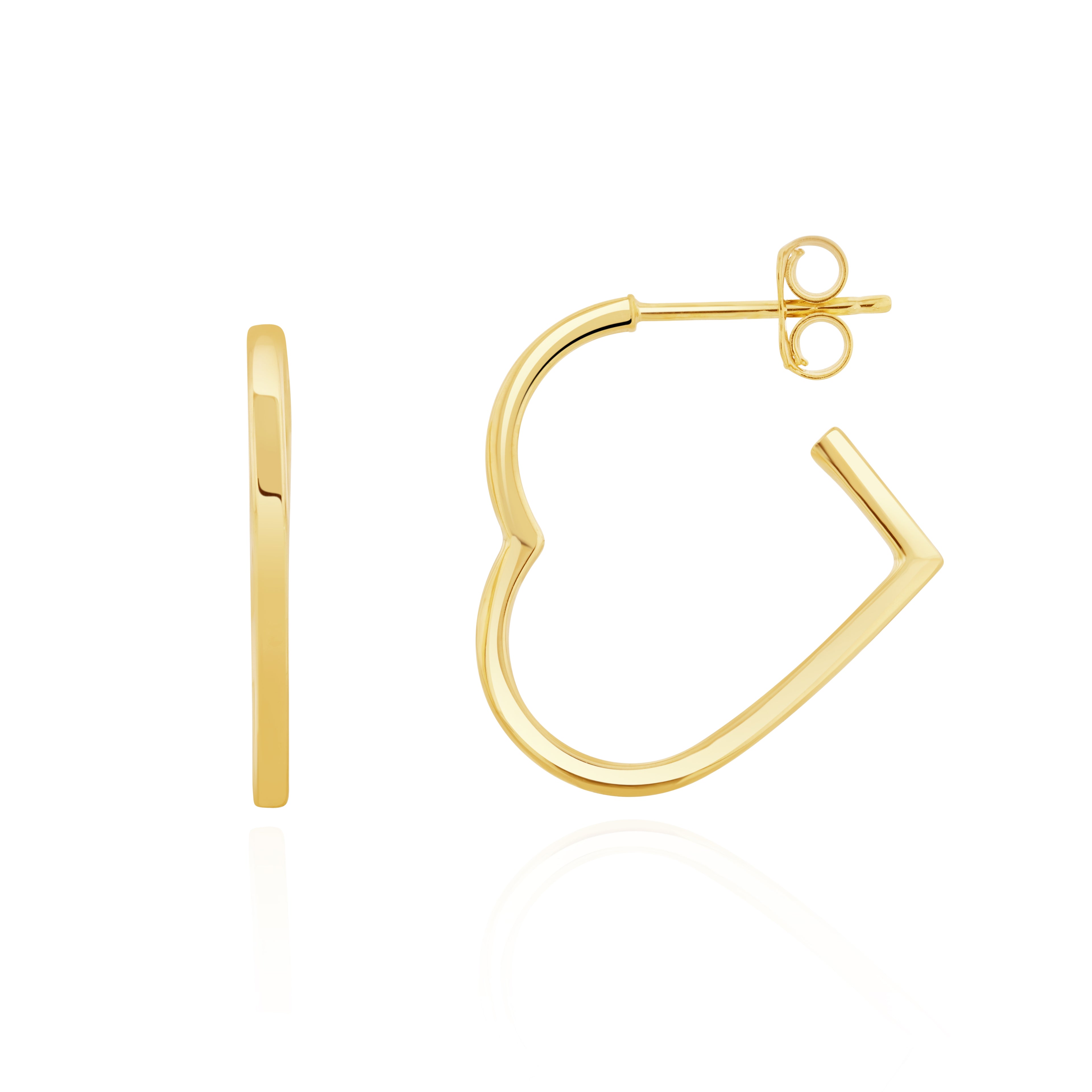 9ct yellow gold Square Tube Heart Hoop Earrings