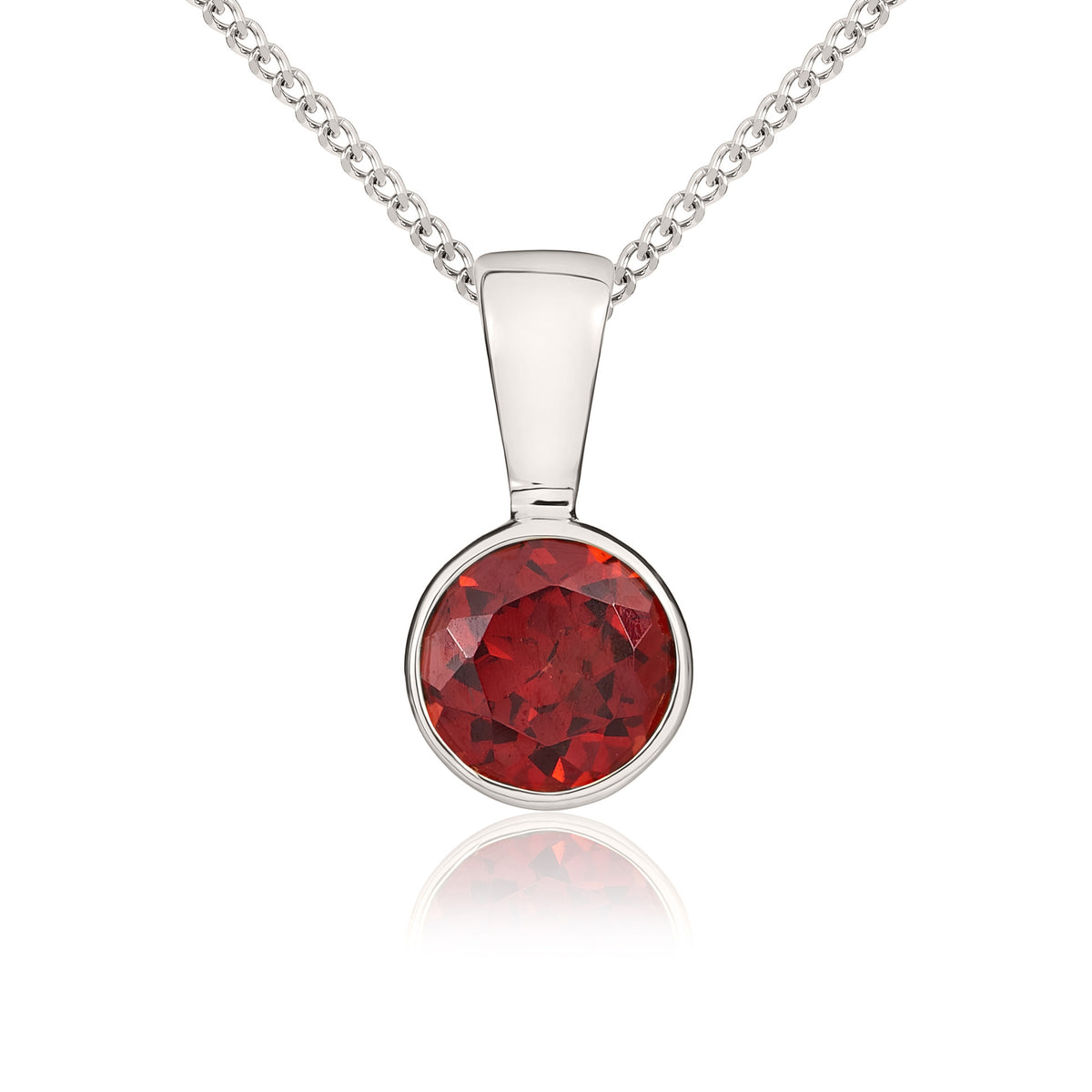 9ct White Gold 5mm Round Garnet Rubover Pendant