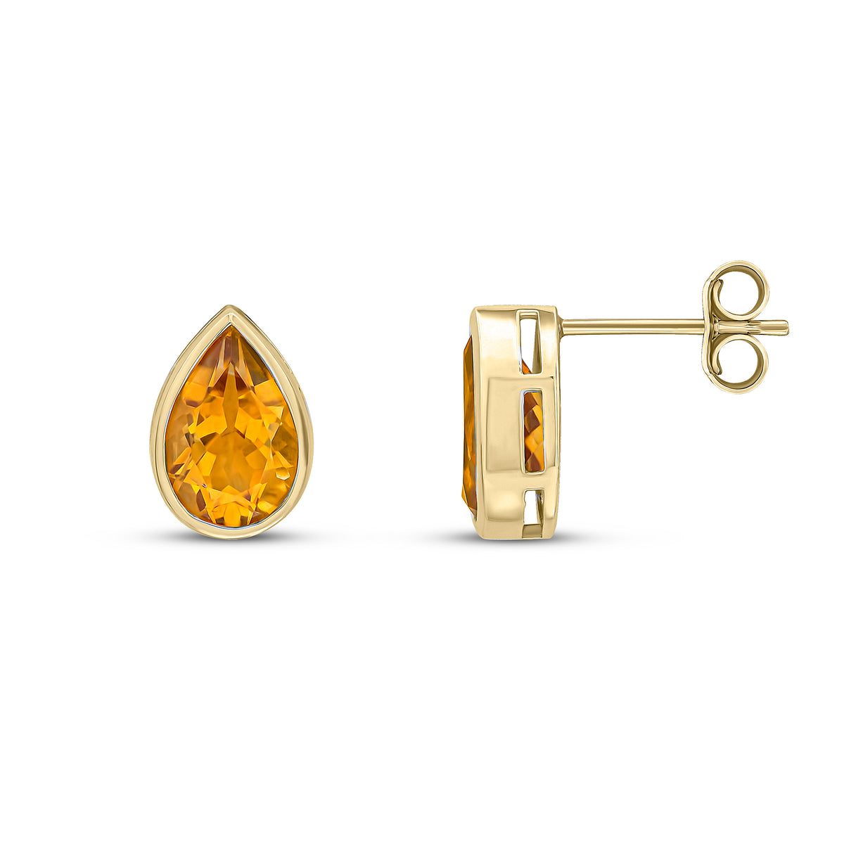 9ct Yellow Gold 9x6 Pear Shape Citrine Rubover Earrings