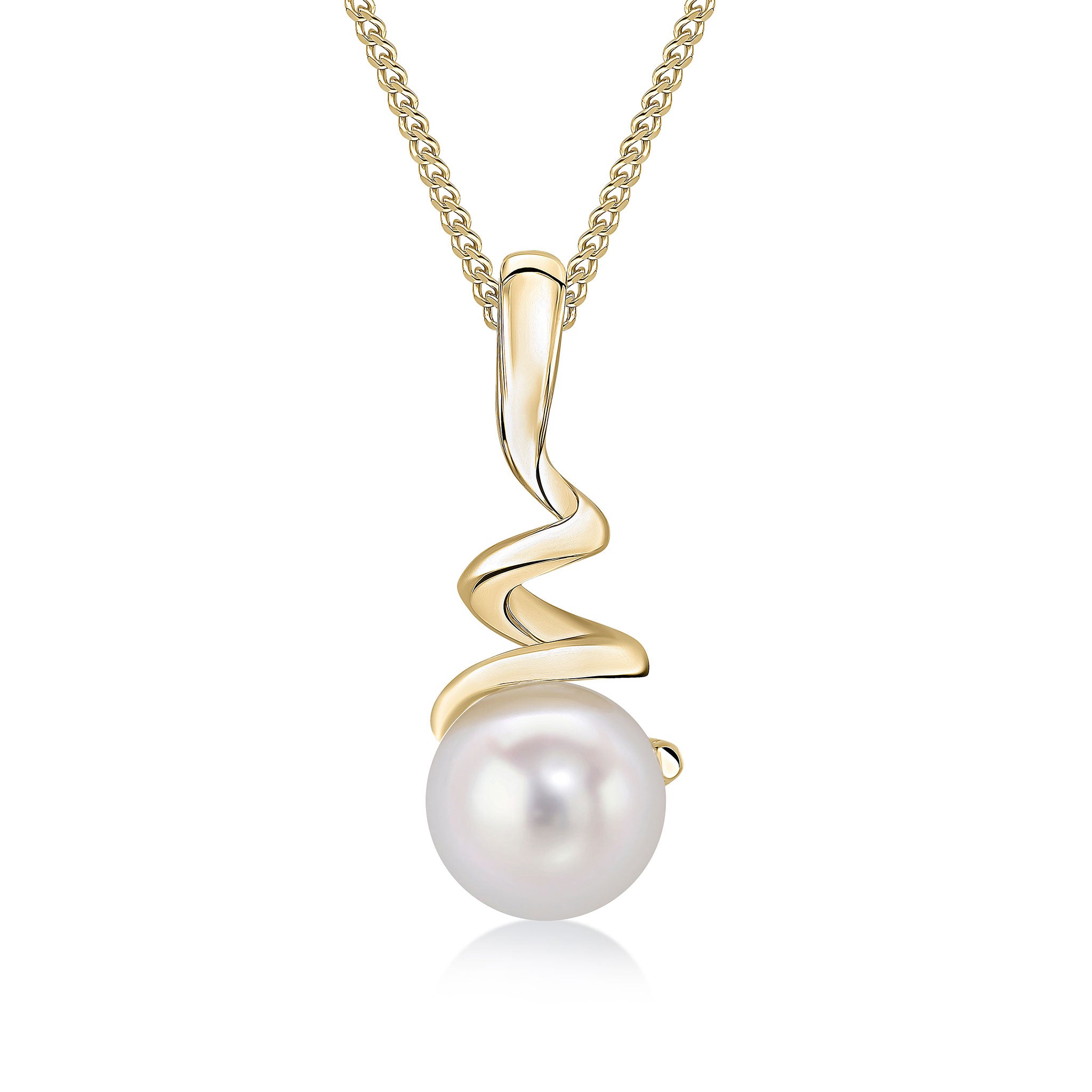 9ct Yellow Gold Round Freshwater Cultured Pearl & Spiral Pendant