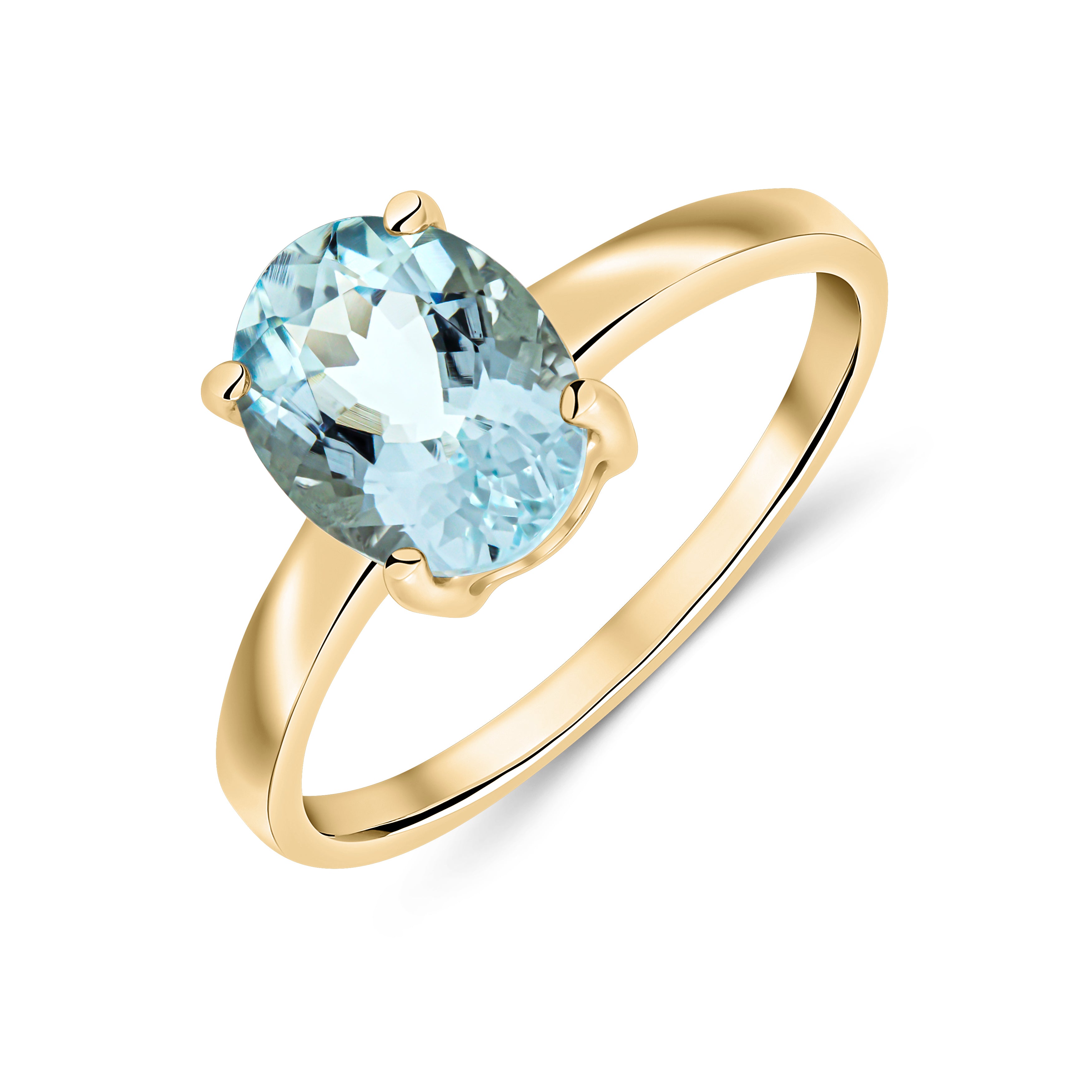 9ct Yellow Gold 9x7mm Oval Aquamarine Claw Single Stone Ring