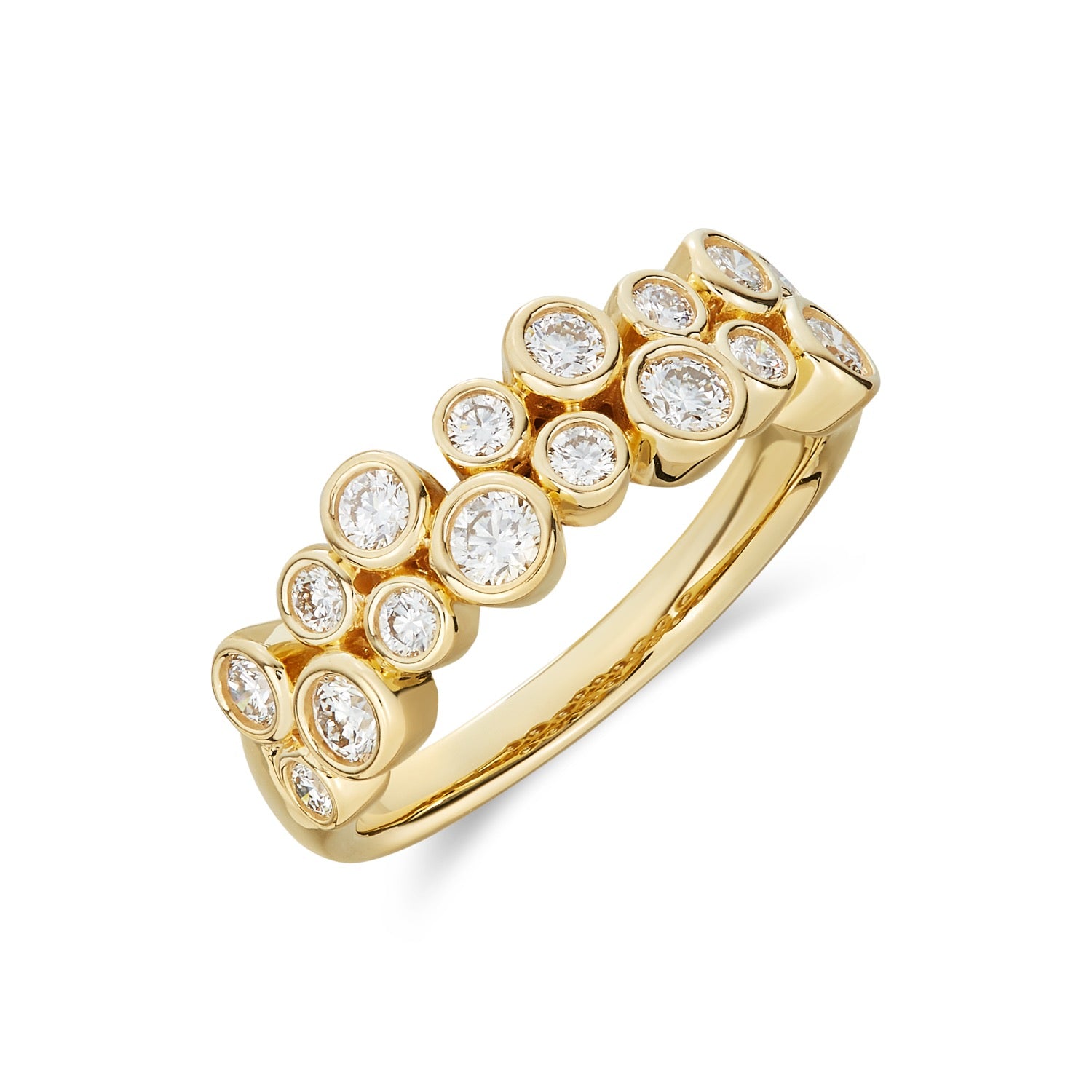 18ct Yellow Gold Diamond Bubble 2 Row Band Ring 0.75ct