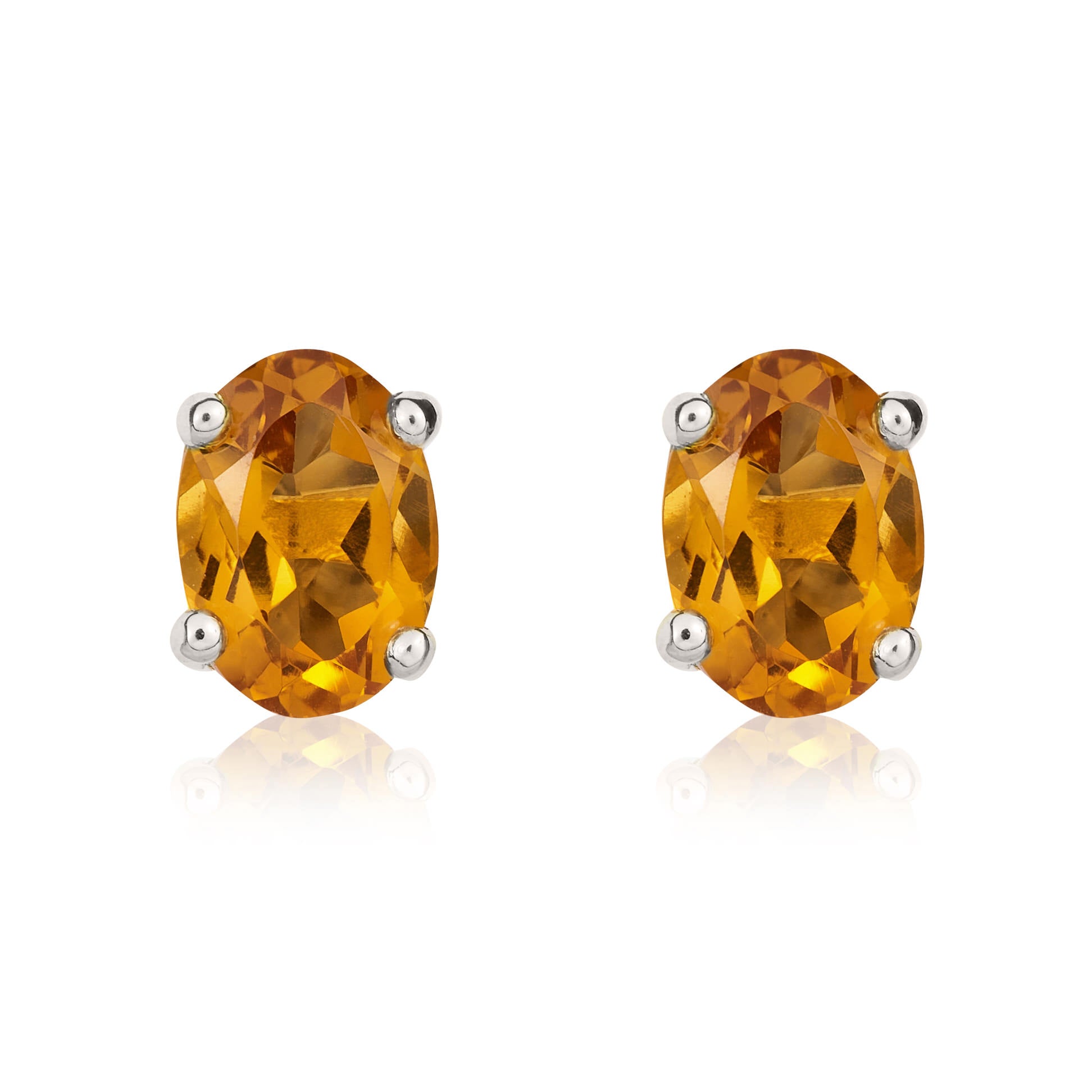 9ct White Gold 7x5 Oval Citrine Claw Stud Earrings