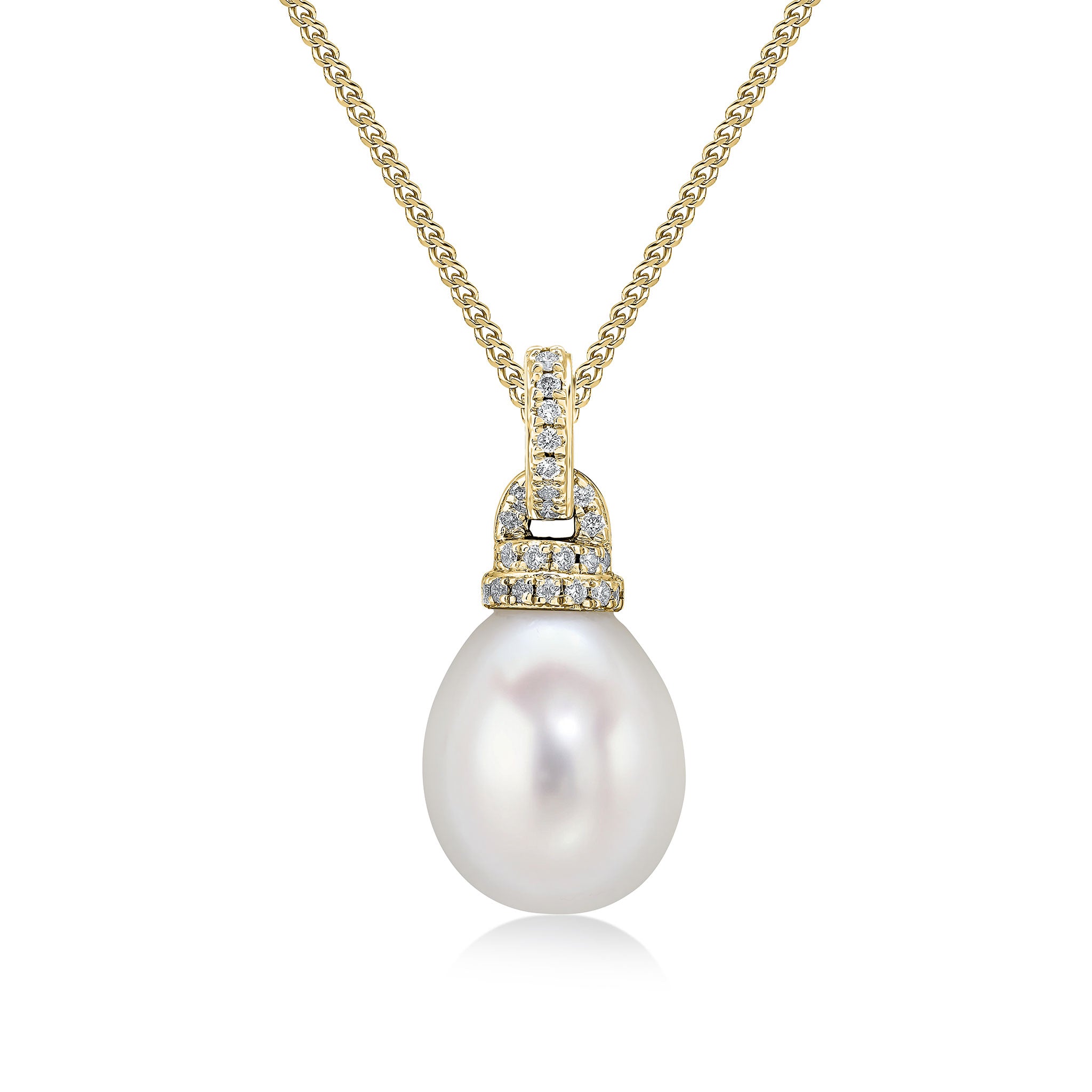 18ct Yellow Gold Freshwater Cultured Pearl and Diamond Line and Cap Top Pendant