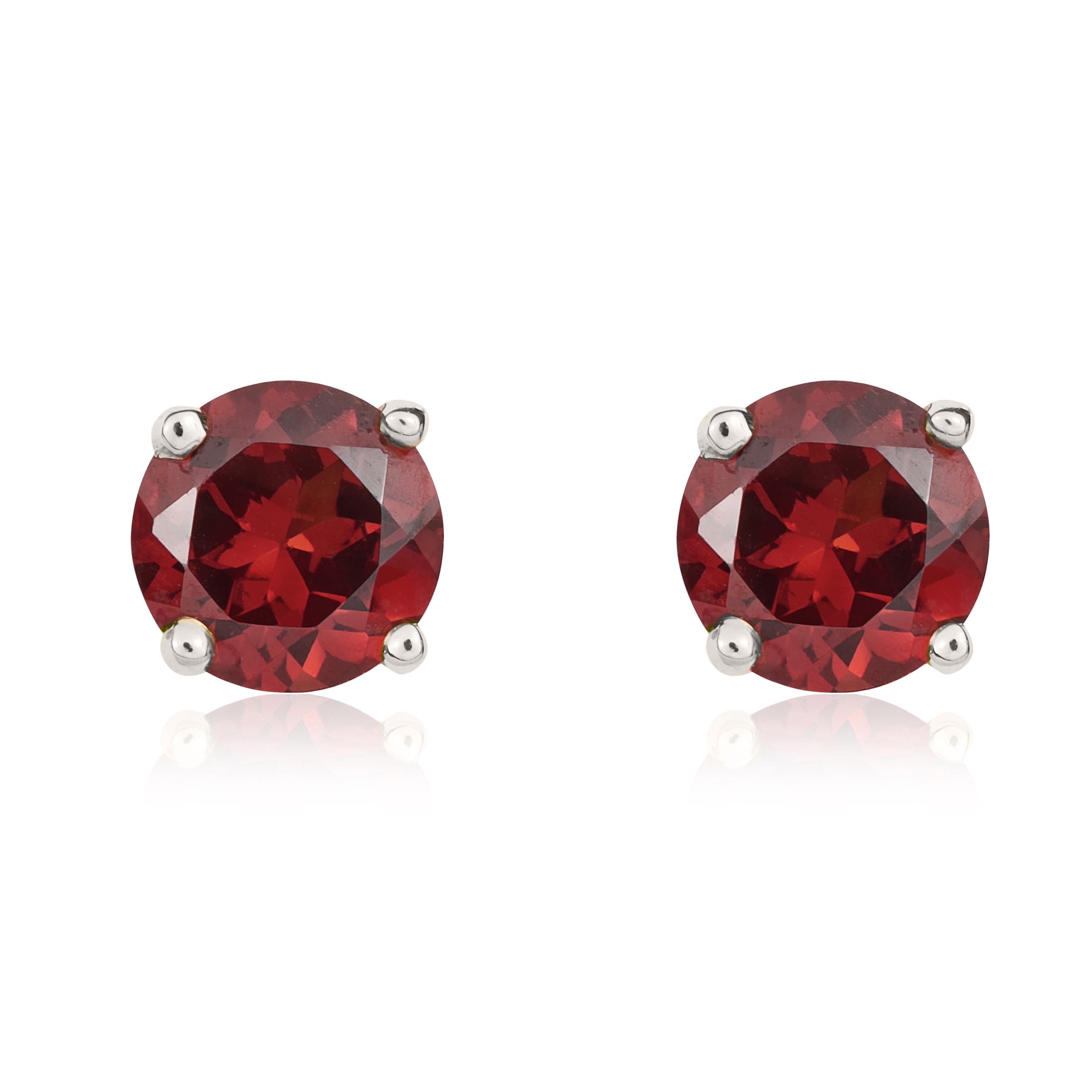 9ct White Gold 5mm Round Garnet Claw Set Single Stone Earrings