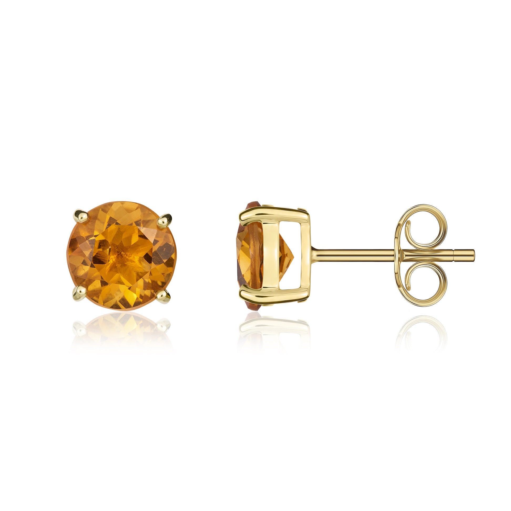 9ct Yellow Gold Round Citrine Claw Stud Earrings
