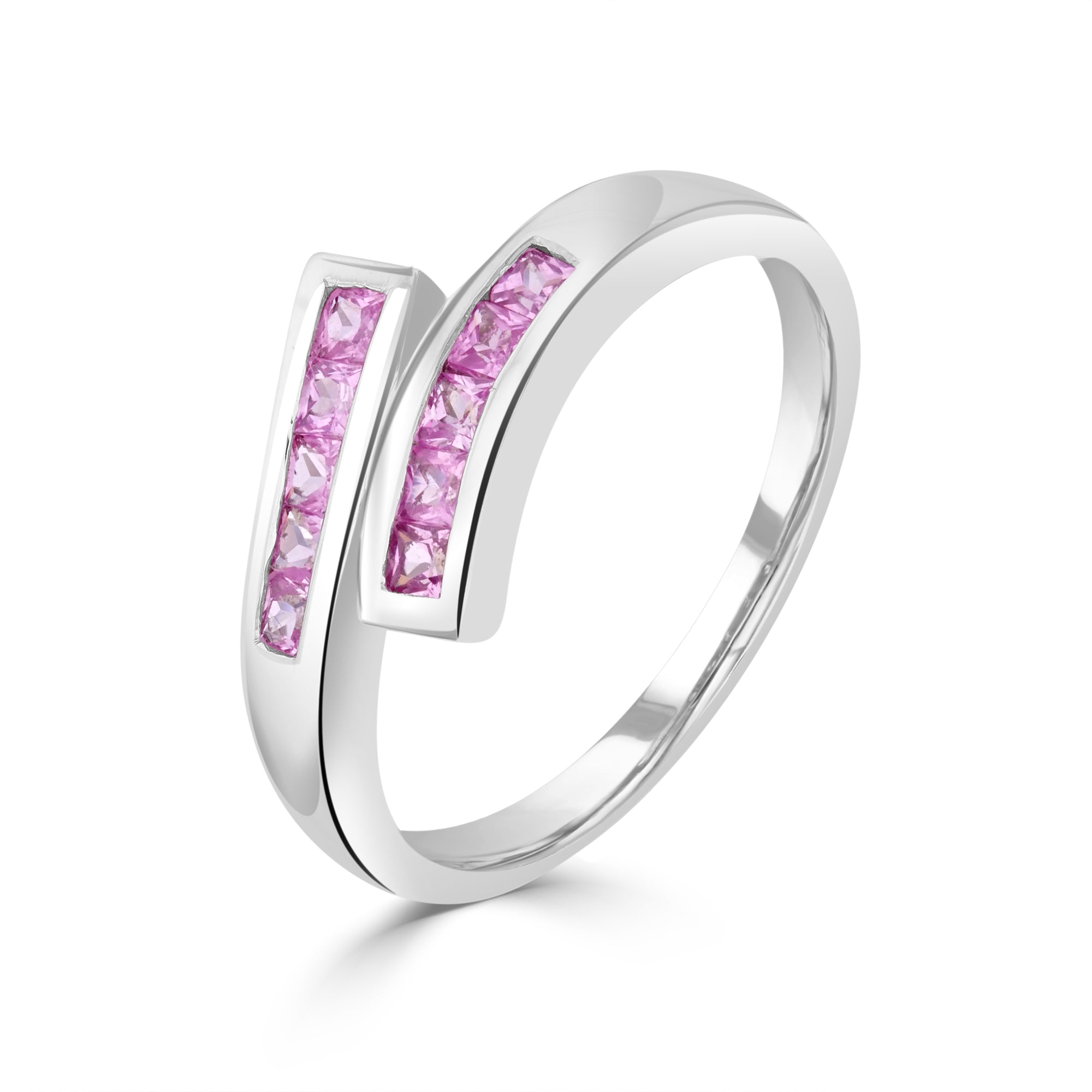 9ct White Gold Square Pink Sapphire Channel Set Crossover 1 2 Eternity Ring