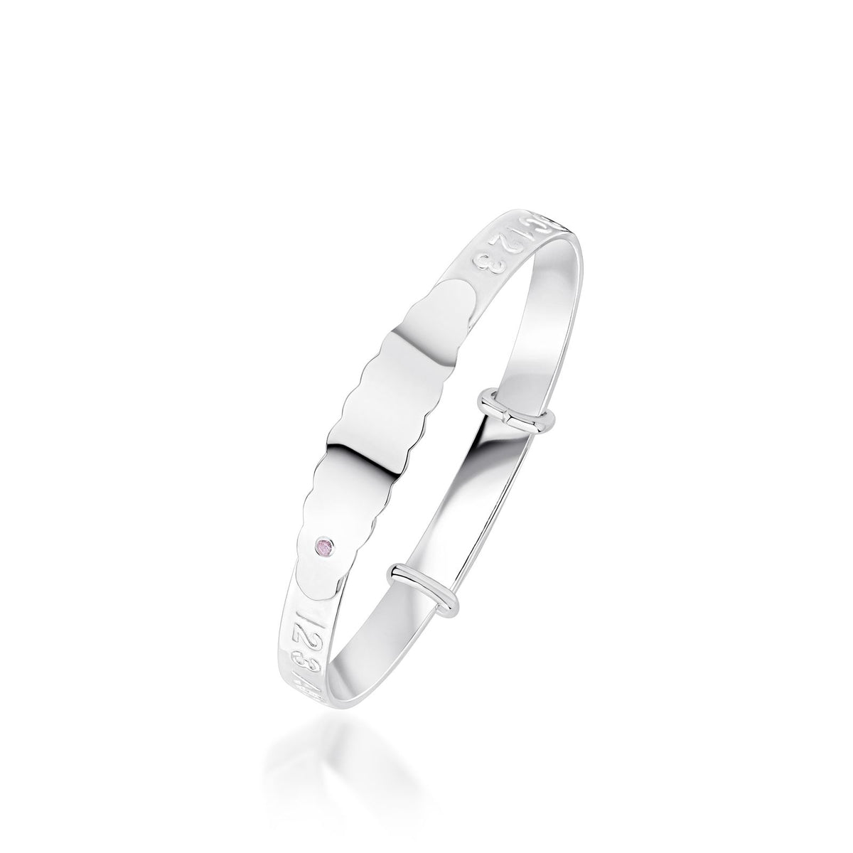 Silver Abc123 Pink CZ Baby Bangle