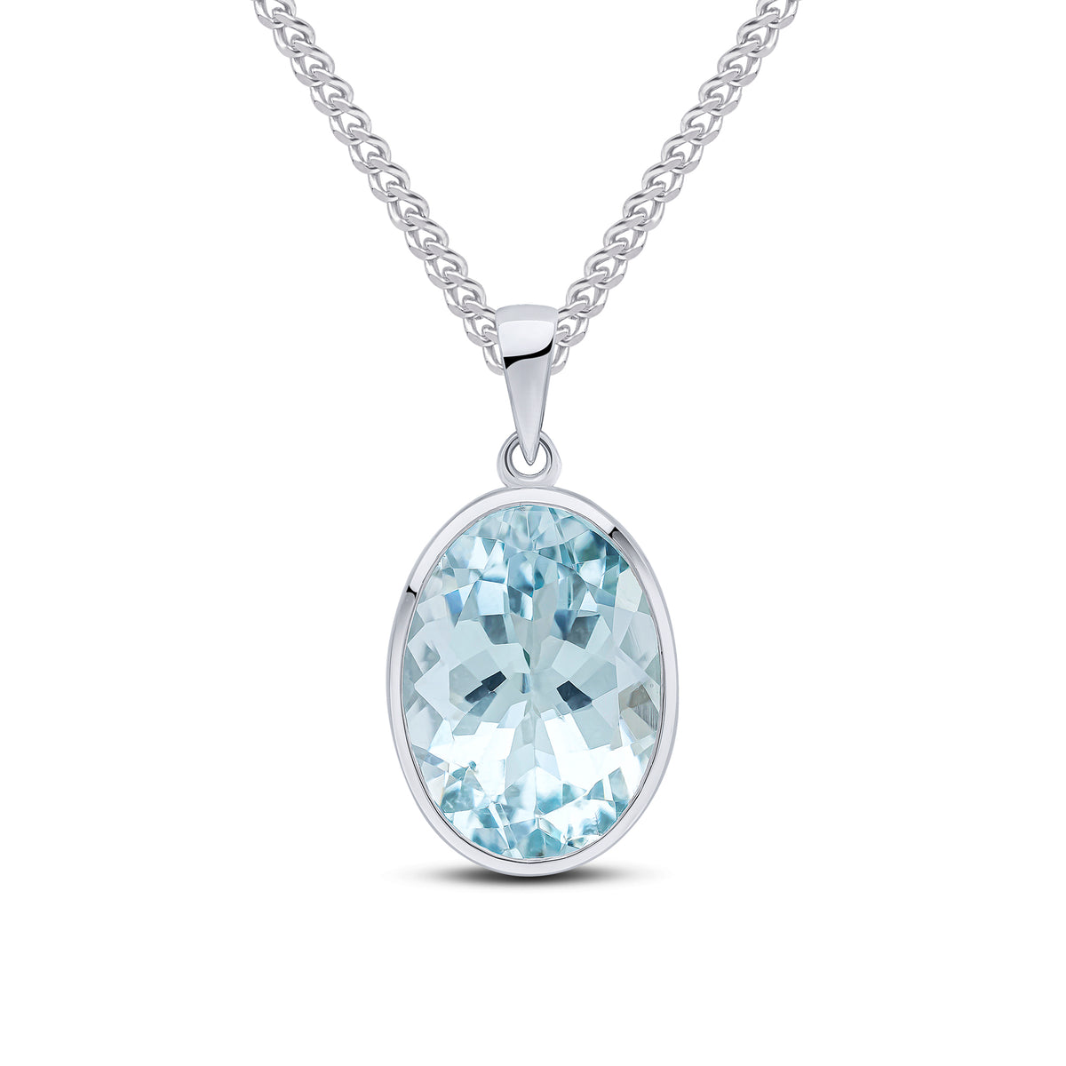 9ct White Gold 14x10 Oval Aquamarine Rubover Pendant